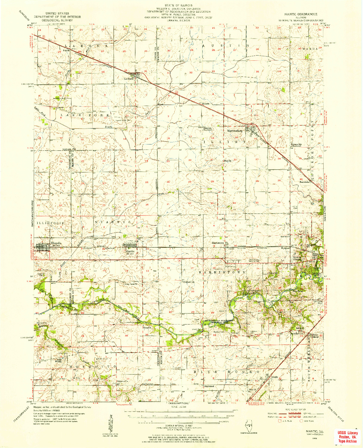 USGS 1:62500-SCALE QUADRANGLE FOR NIANTIC, IL 1954
