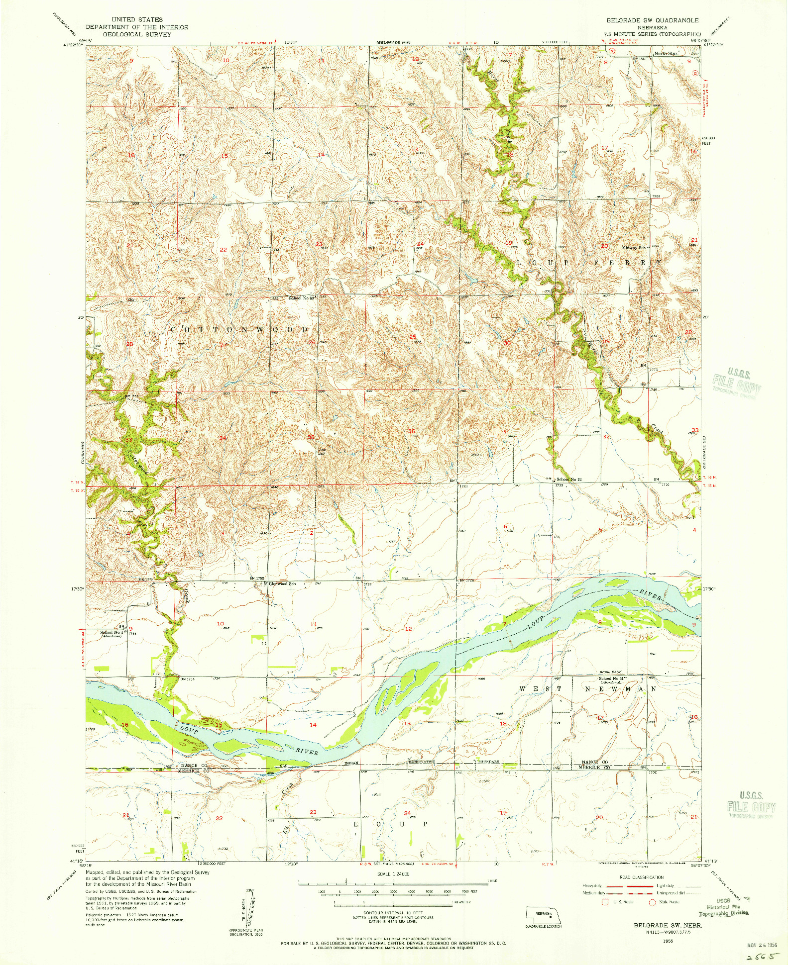 USGS 1:24000-SCALE QUADRANGLE FOR BELGRADE SW, NE 1955