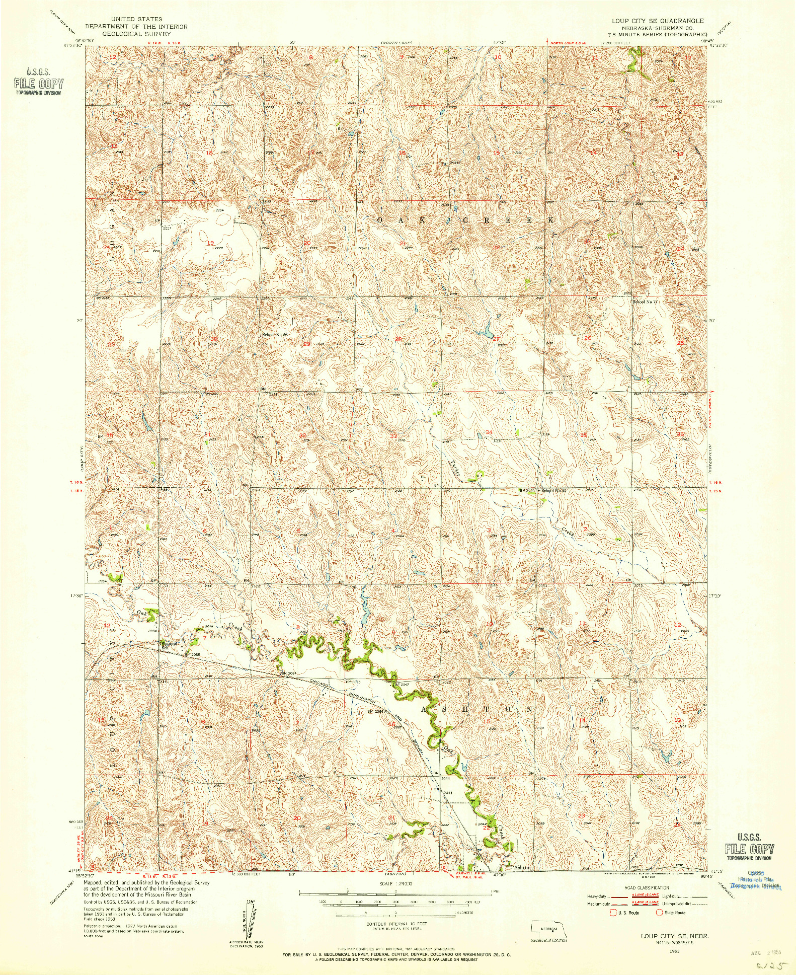 USGS 1:24000-SCALE QUADRANGLE FOR LOUP CITY SE, NE 1953