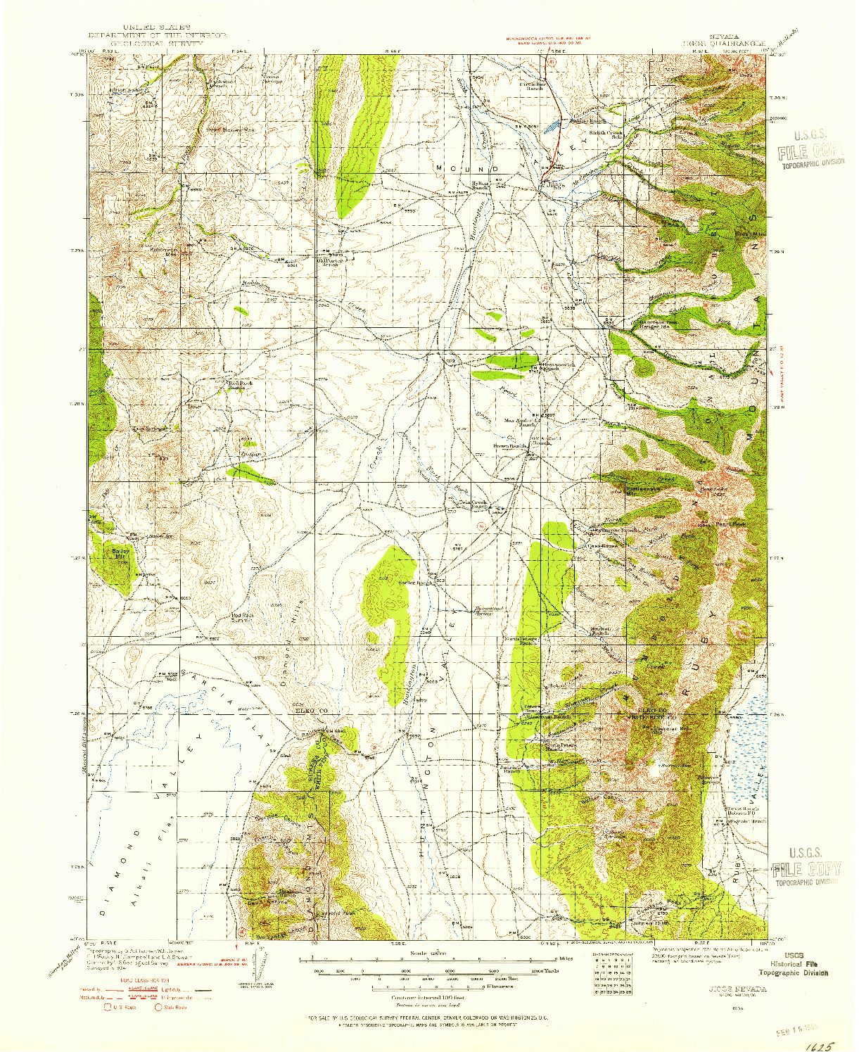 USGS 1:125000-SCALE QUADRANGLE FOR JIGGS, NV 1934