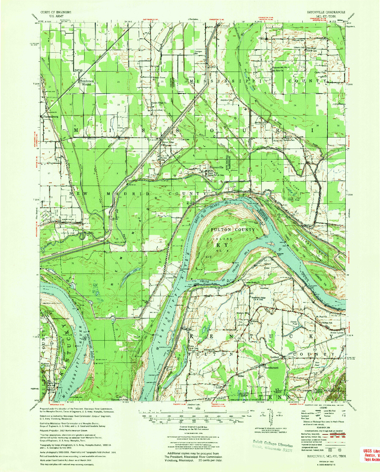 USGS 1:62500-SCALE QUADRANGLE FOR BAYOUVILLE, MO 1955