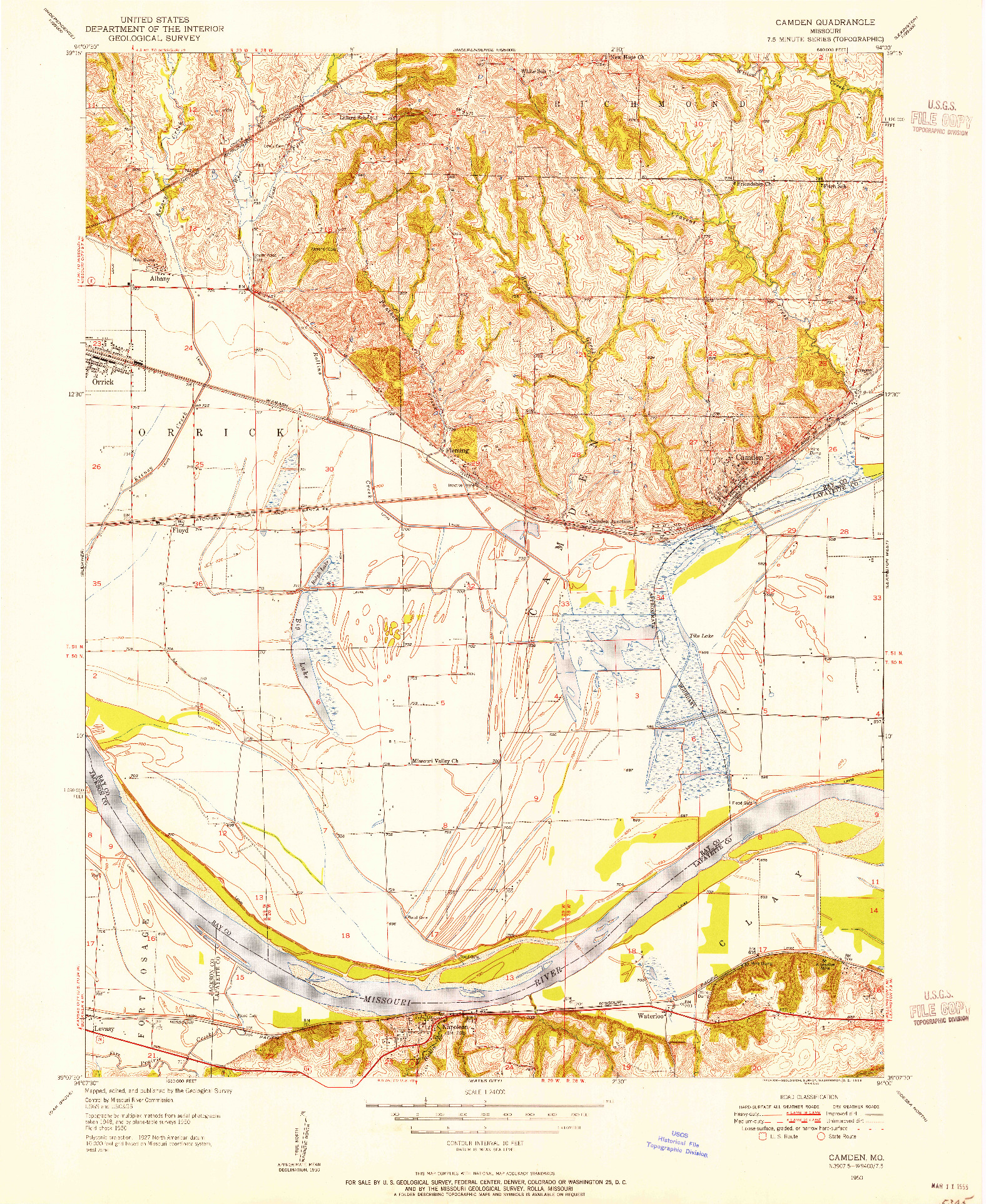 USGS 1:24000-SCALE QUADRANGLE FOR CAMDEN, MO 1950