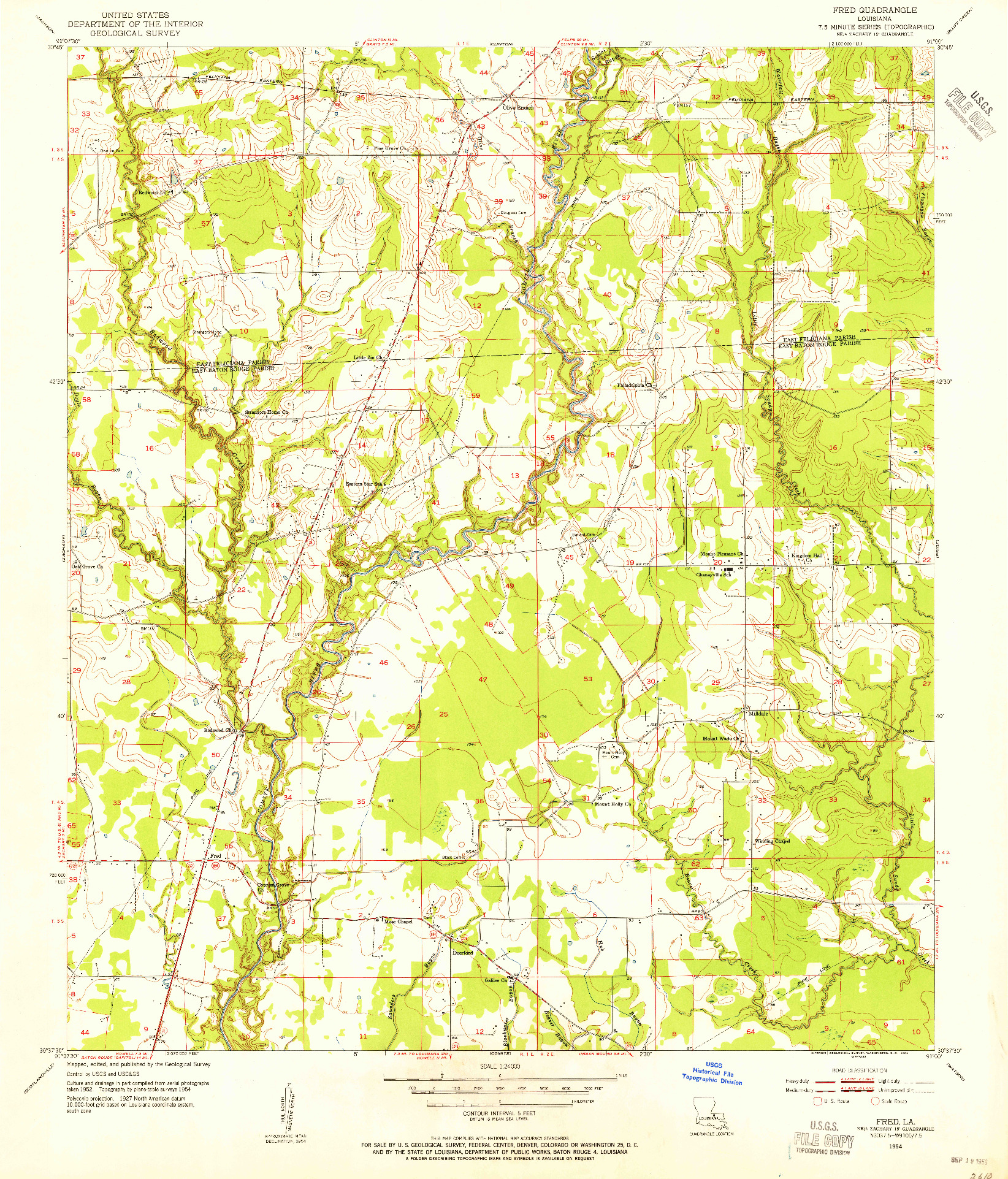USGS 1:24000-SCALE QUADRANGLE FOR FRED, LA 1954