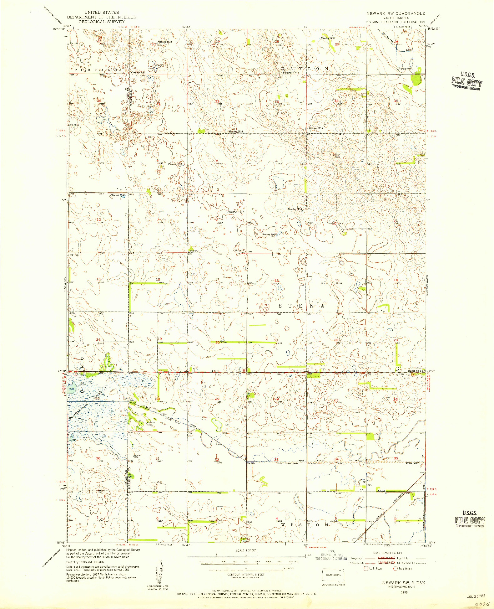 USGS 1:24000-SCALE QUADRANGLE FOR NEWARK SW, SD 1953