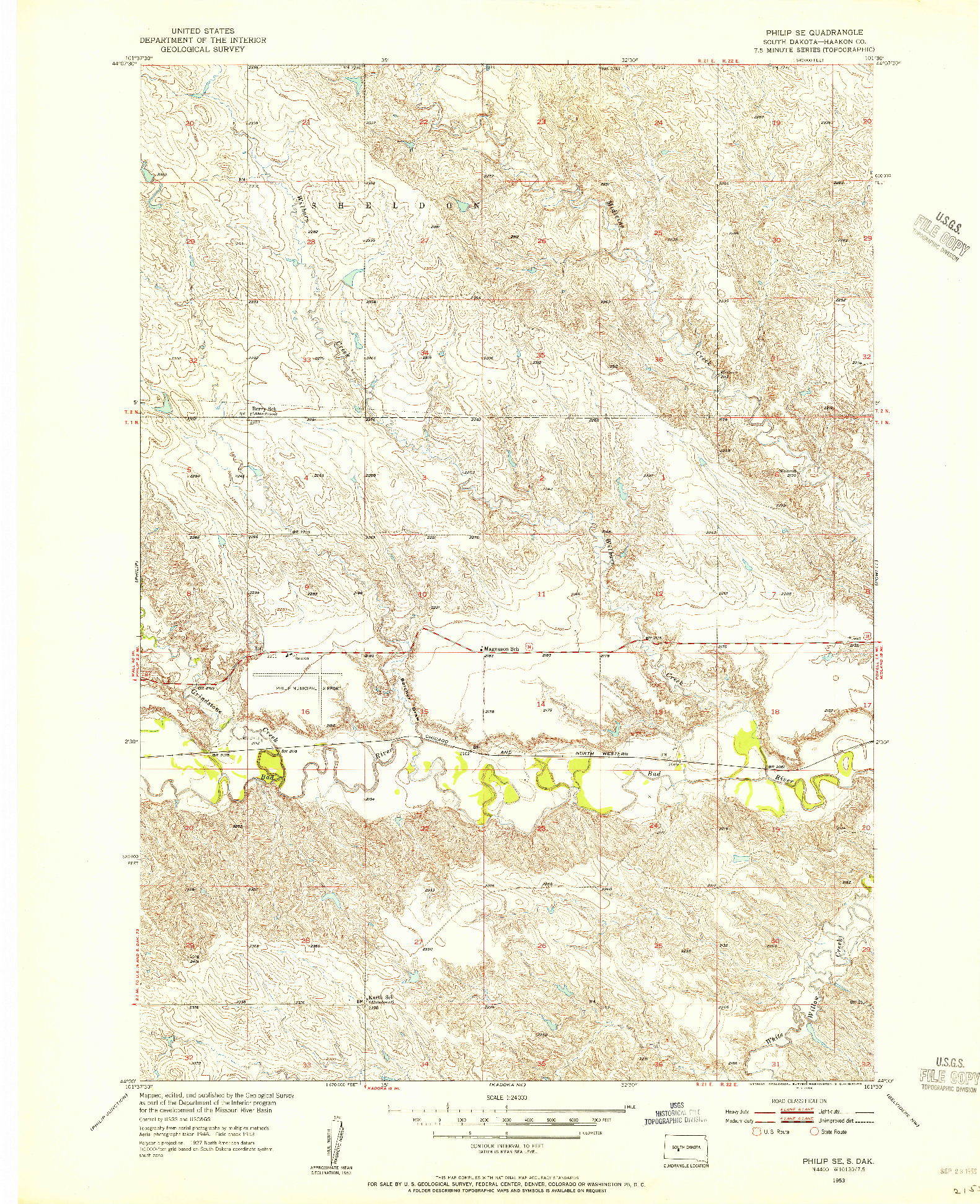 USGS 1:24000-SCALE QUADRANGLE FOR PHILIP SE, SD 1953