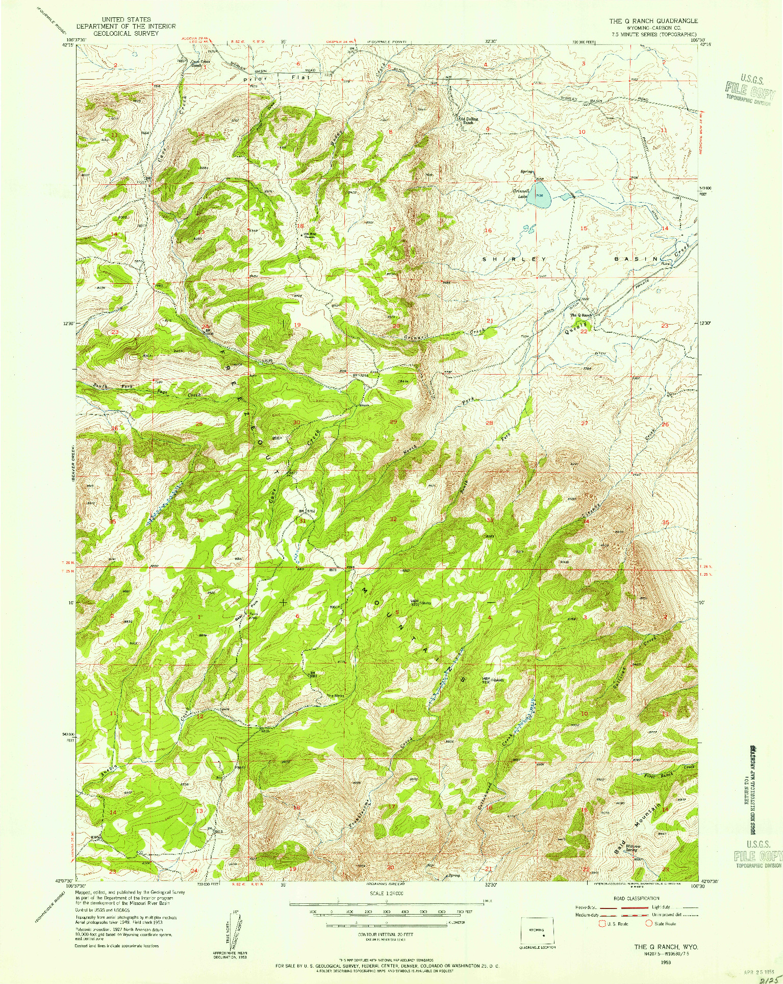 USGS 1:24000-SCALE QUADRANGLE FOR THE Q RANCH, WY 1953