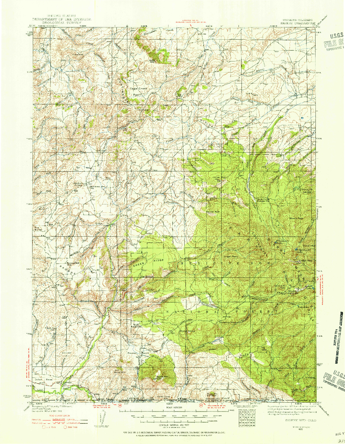 USGS 1:125000-SCALE QUADRANGLE FOR SAVERY, WY 1932