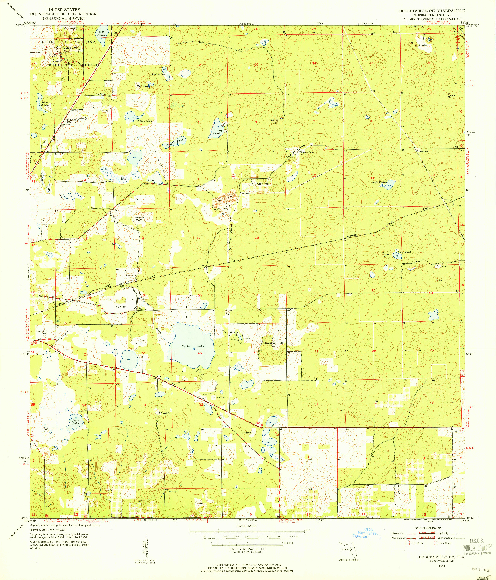 USGS 1:24000-SCALE QUADRANGLE FOR BROOKSVILLE SE, FL 1954