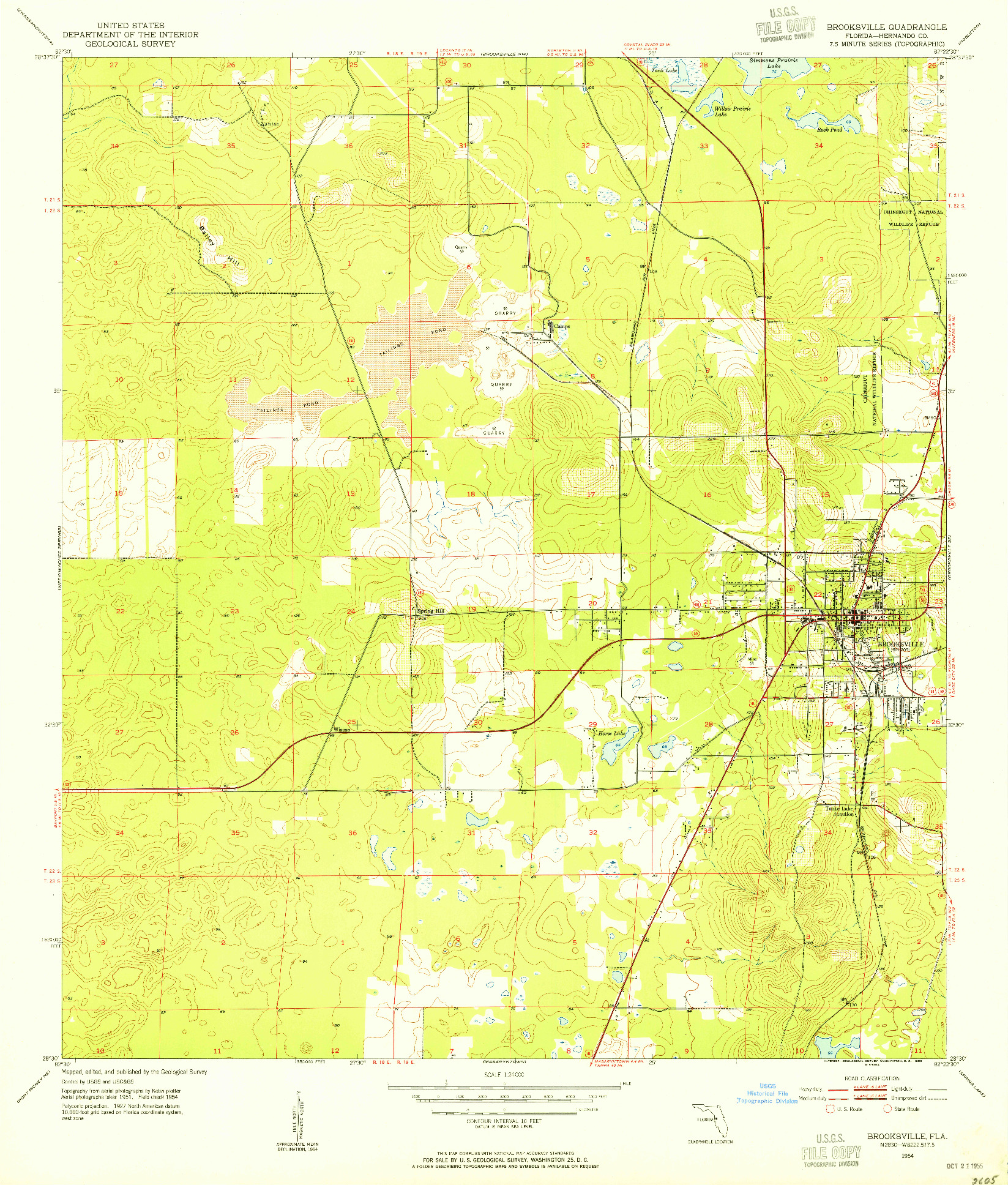 USGS 1:24000-SCALE QUADRANGLE FOR BROOKSVILLE, FL 1954