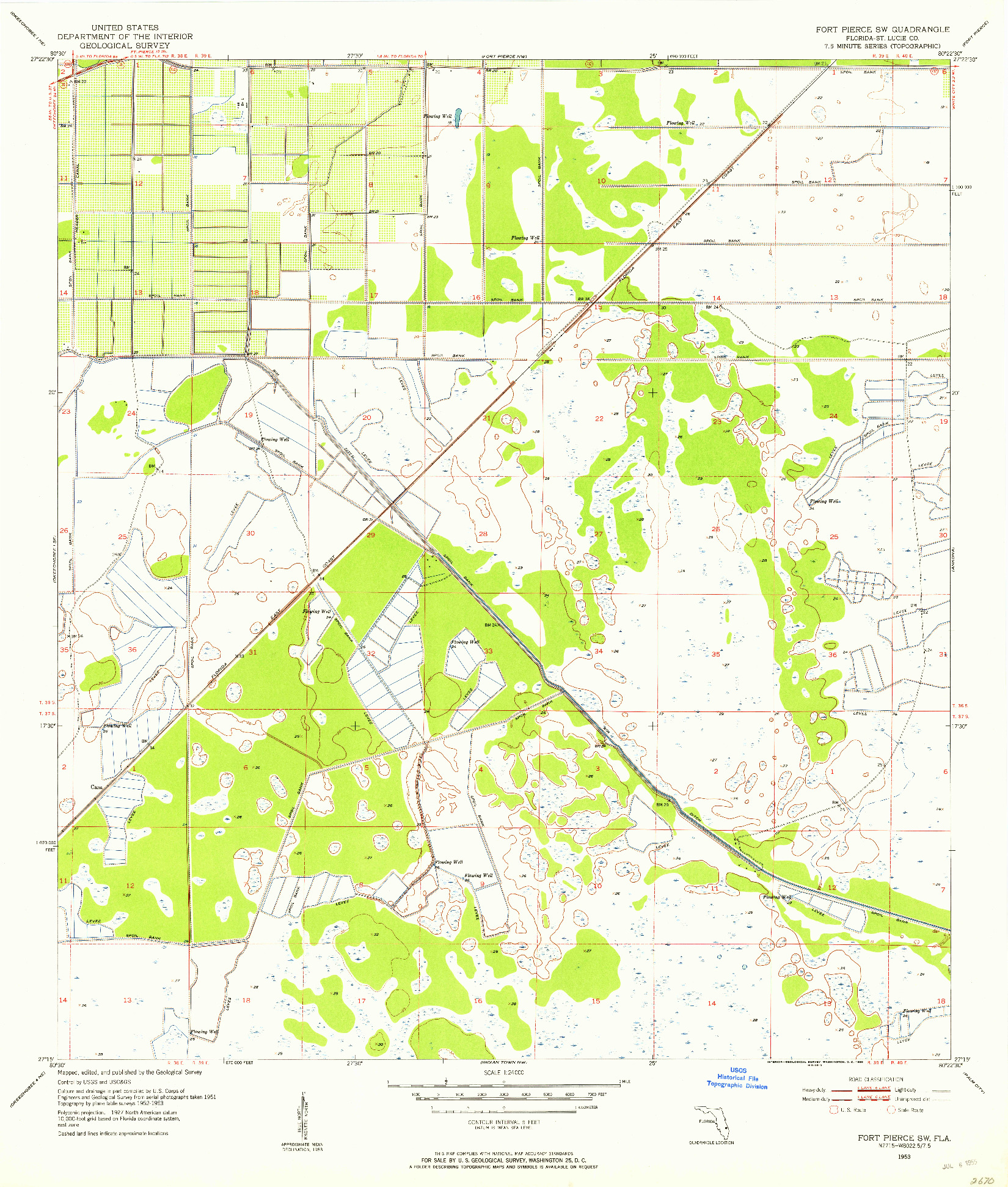 USGS 1:24000-SCALE QUADRANGLE FOR FORT PIERCE SW, FL 1953