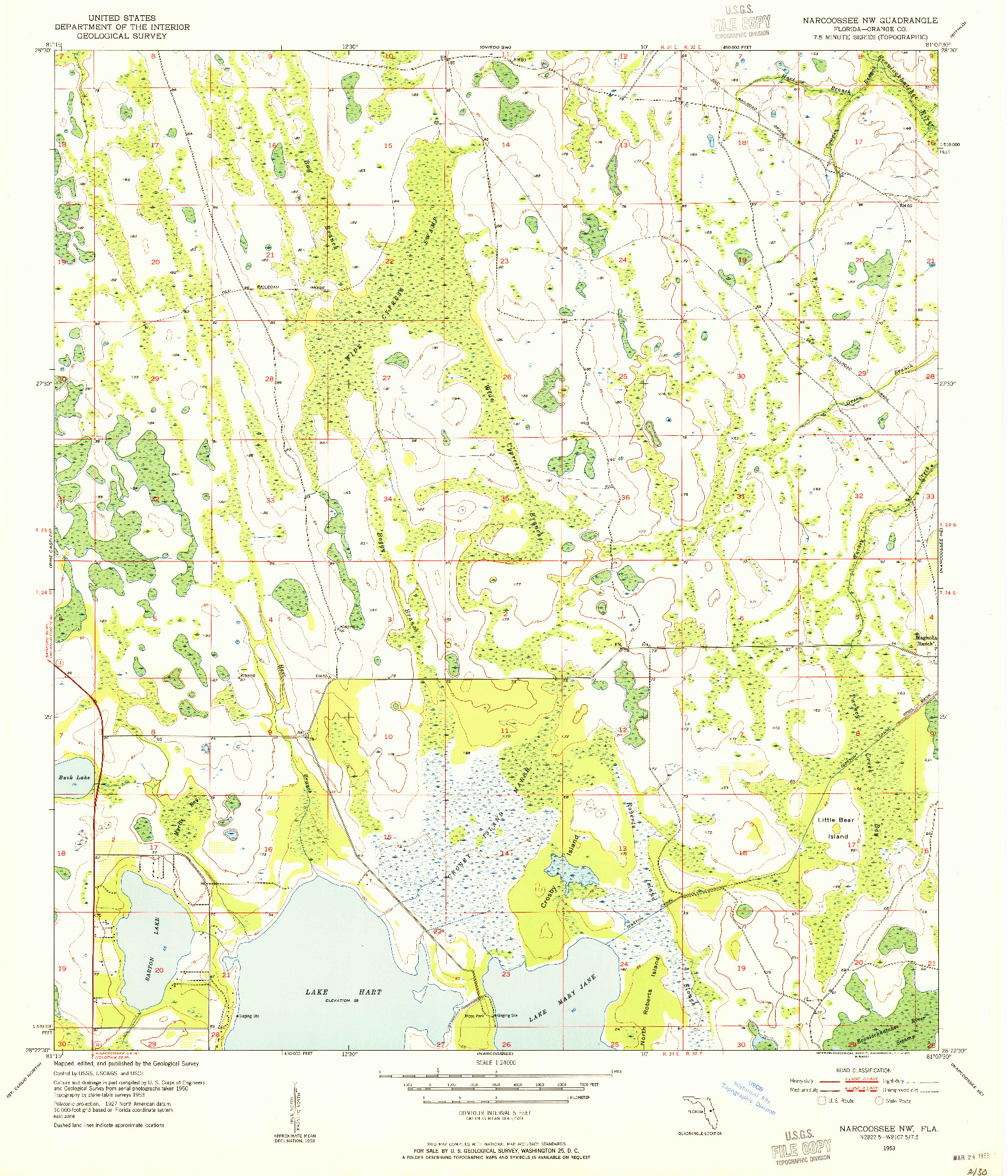 USGS 1:24000-SCALE QUADRANGLE FOR NARCOOSSEE NW, FL 1953