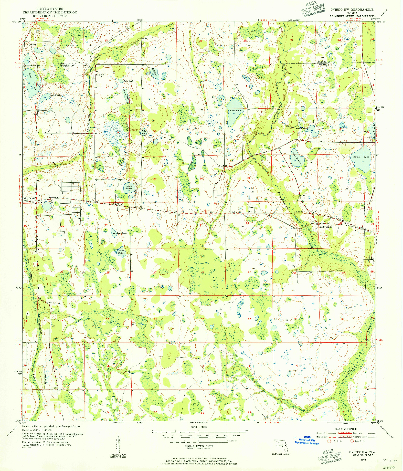 USGS 1:24000-SCALE QUADRANGLE FOR OVIEDO SW, FL 1953