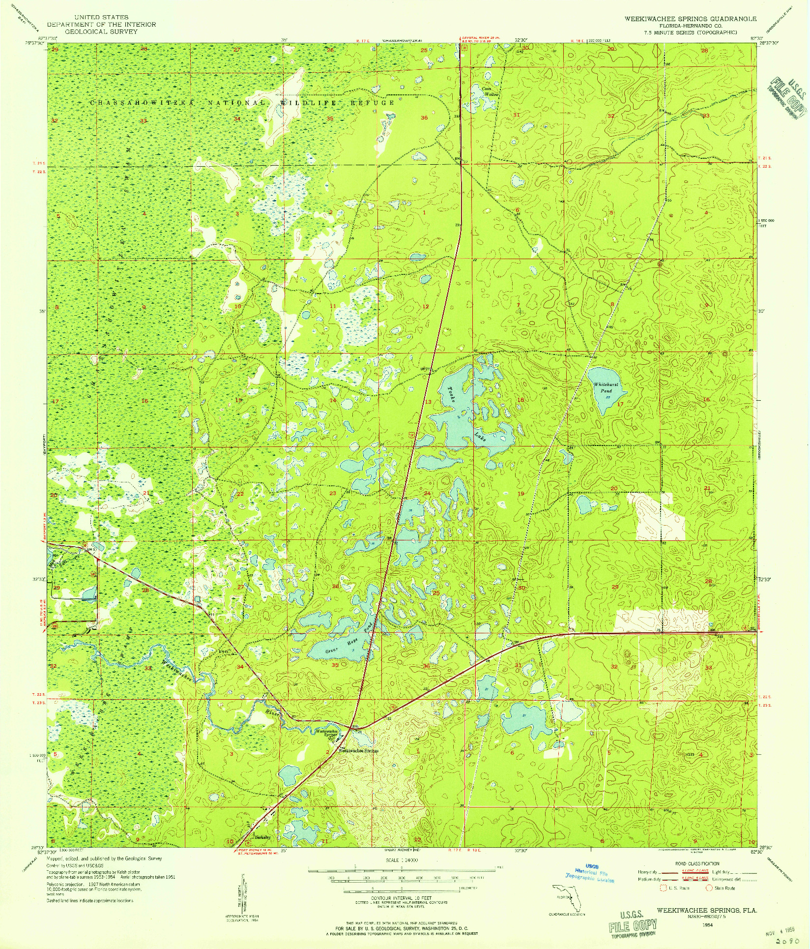 USGS 1:24000-SCALE QUADRANGLE FOR WEEKIWACHEE SPRINGS, FL 1954