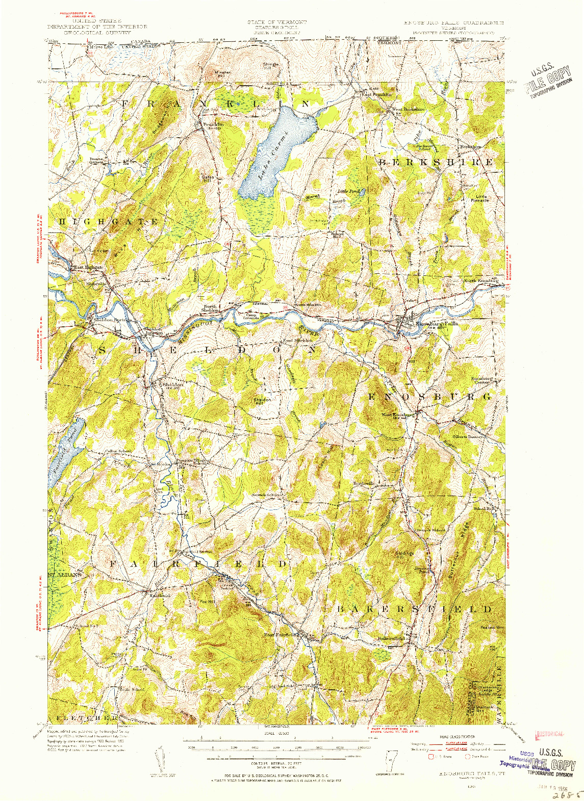 USGS 1:62500-SCALE QUADRANGLE FOR ENOSBURG FALLS, VT 1953