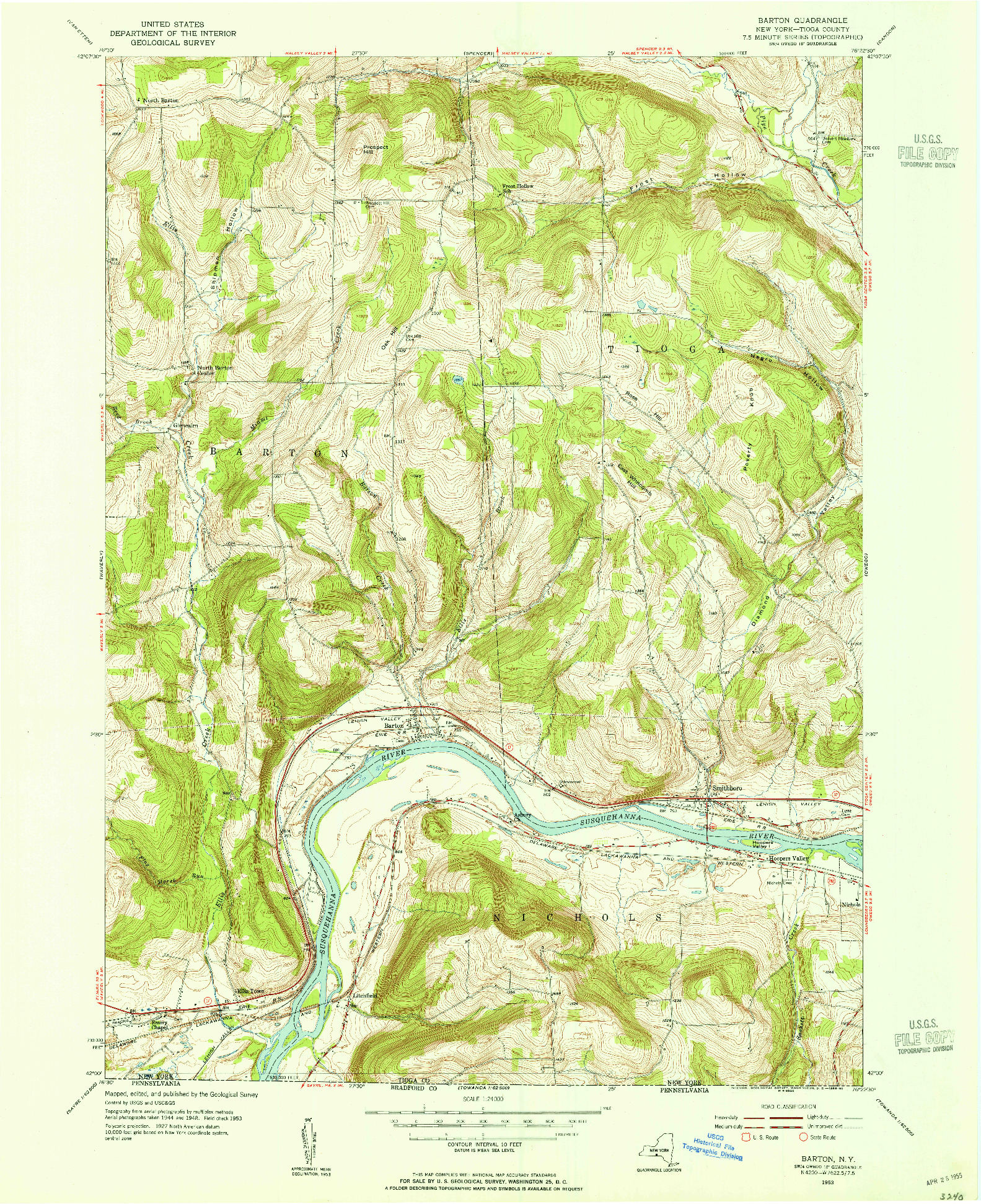 USGS 1:24000-SCALE QUADRANGLE FOR BARTON, NY 1953