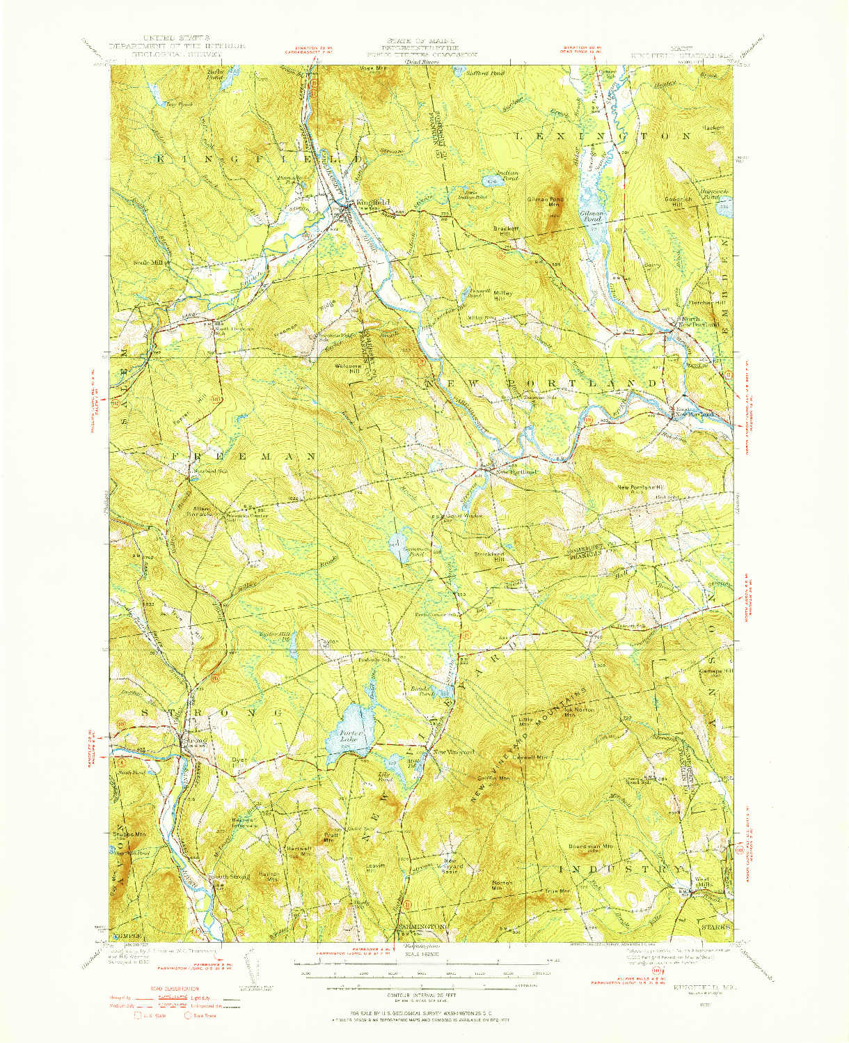 USGS 1:62500-SCALE QUADRANGLE FOR KINGFIELD, ME 1930
