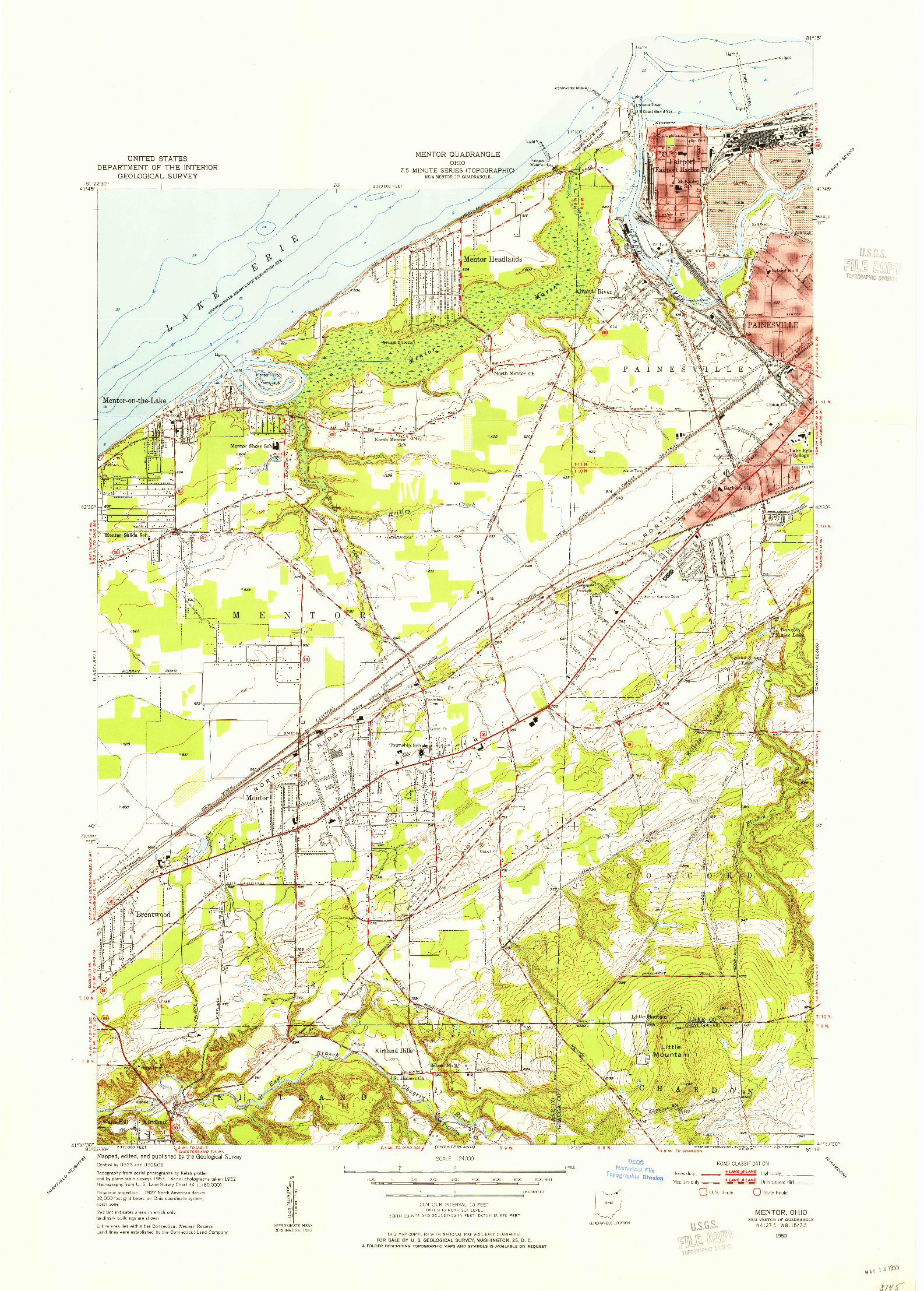 USGS 1:24000-SCALE QUADRANGLE FOR MENTOR, OH 1953