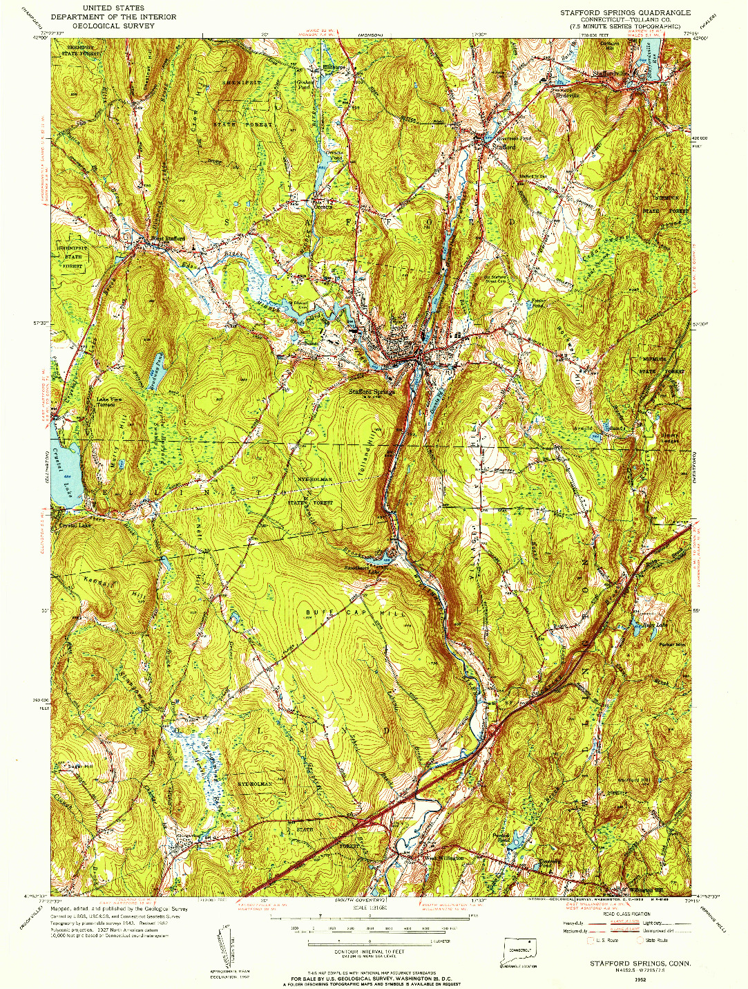 USGS 1:31680-SCALE QUADRANGLE FOR STAFFORD SPRINGS, CT 1952