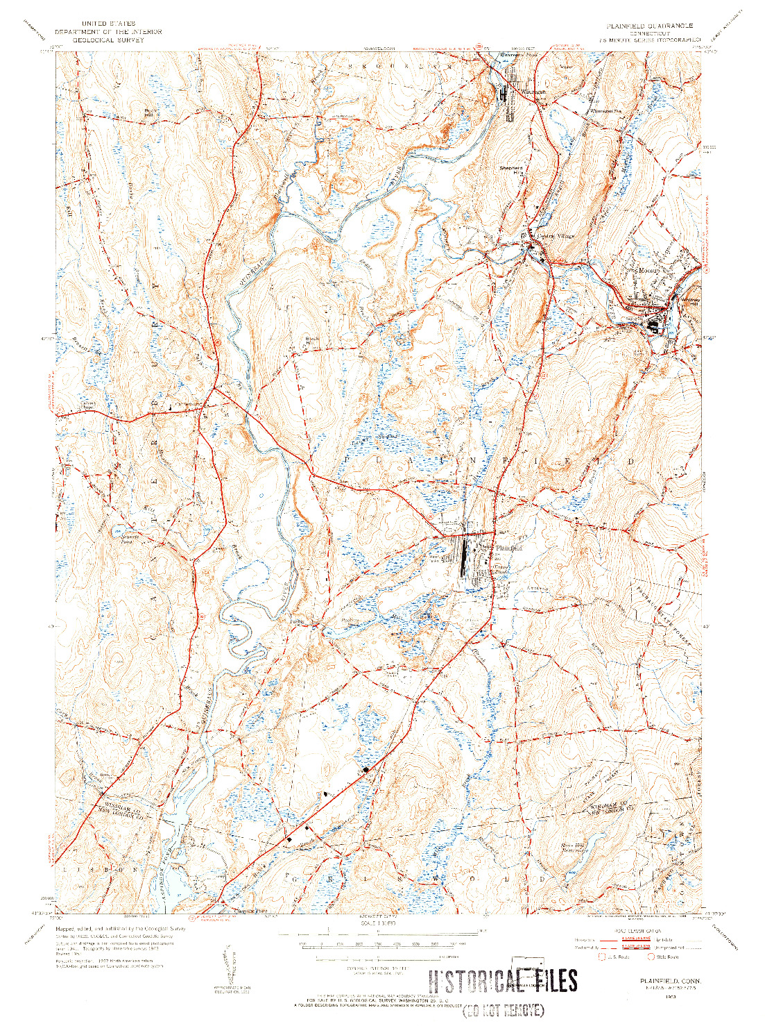 USGS 1:31680-SCALE QUADRANGLE FOR PLAINFIELD, CT 1953