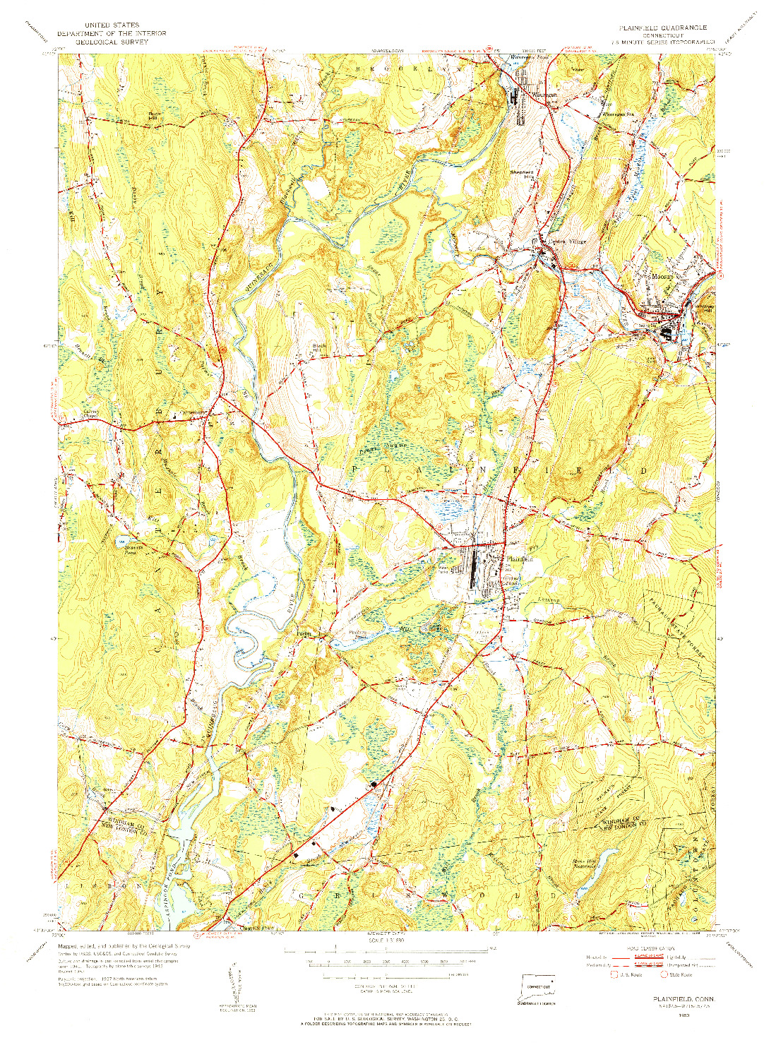 USGS 1:31680-SCALE QUADRANGLE FOR PLAINFIELD, CT 1953