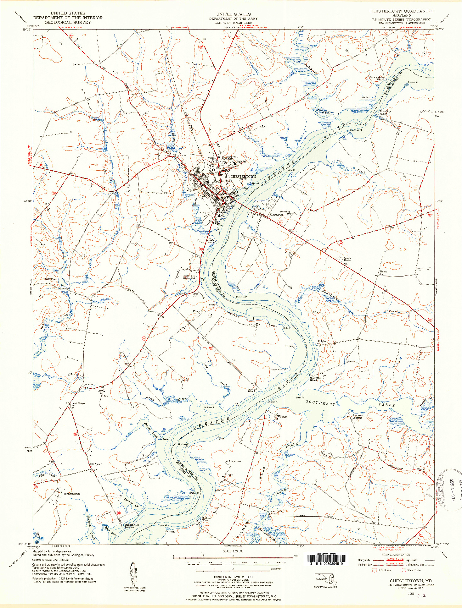USGS 1:24000-SCALE QUADRANGLE FOR CHESTERTOWN, MD 1953