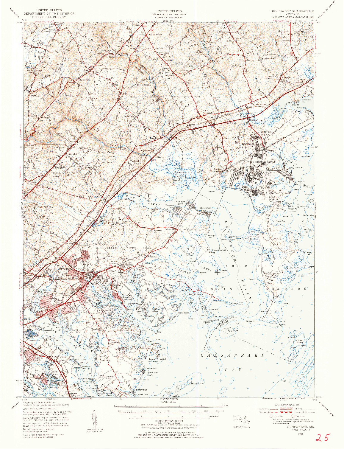 USGS 1:62500-SCALE QUADRANGLE FOR GUNPOWDER, MD 1949