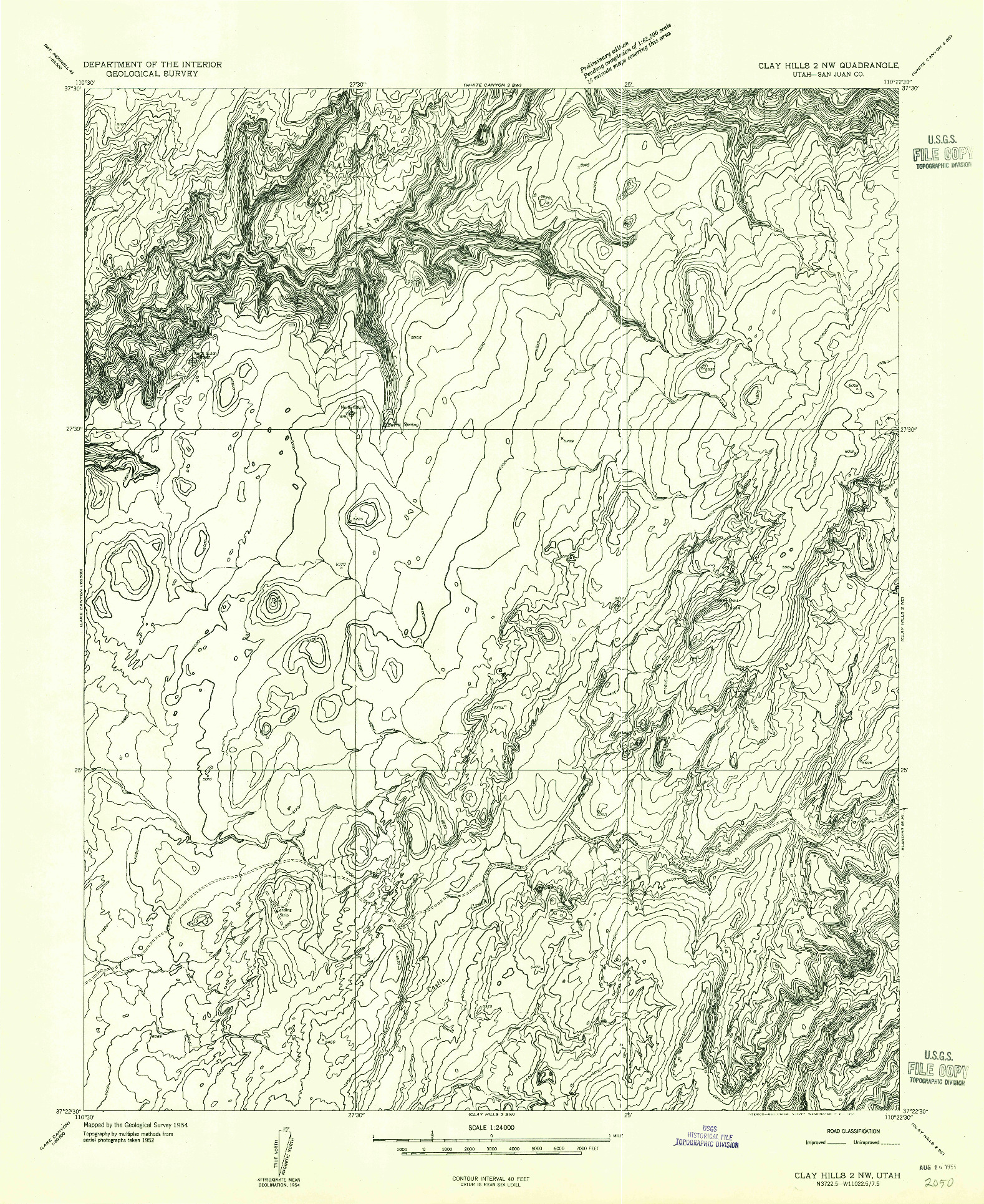 USGS 1:24000-SCALE QUADRANGLE FOR CLAY HILLS 2 NW, UT 1954