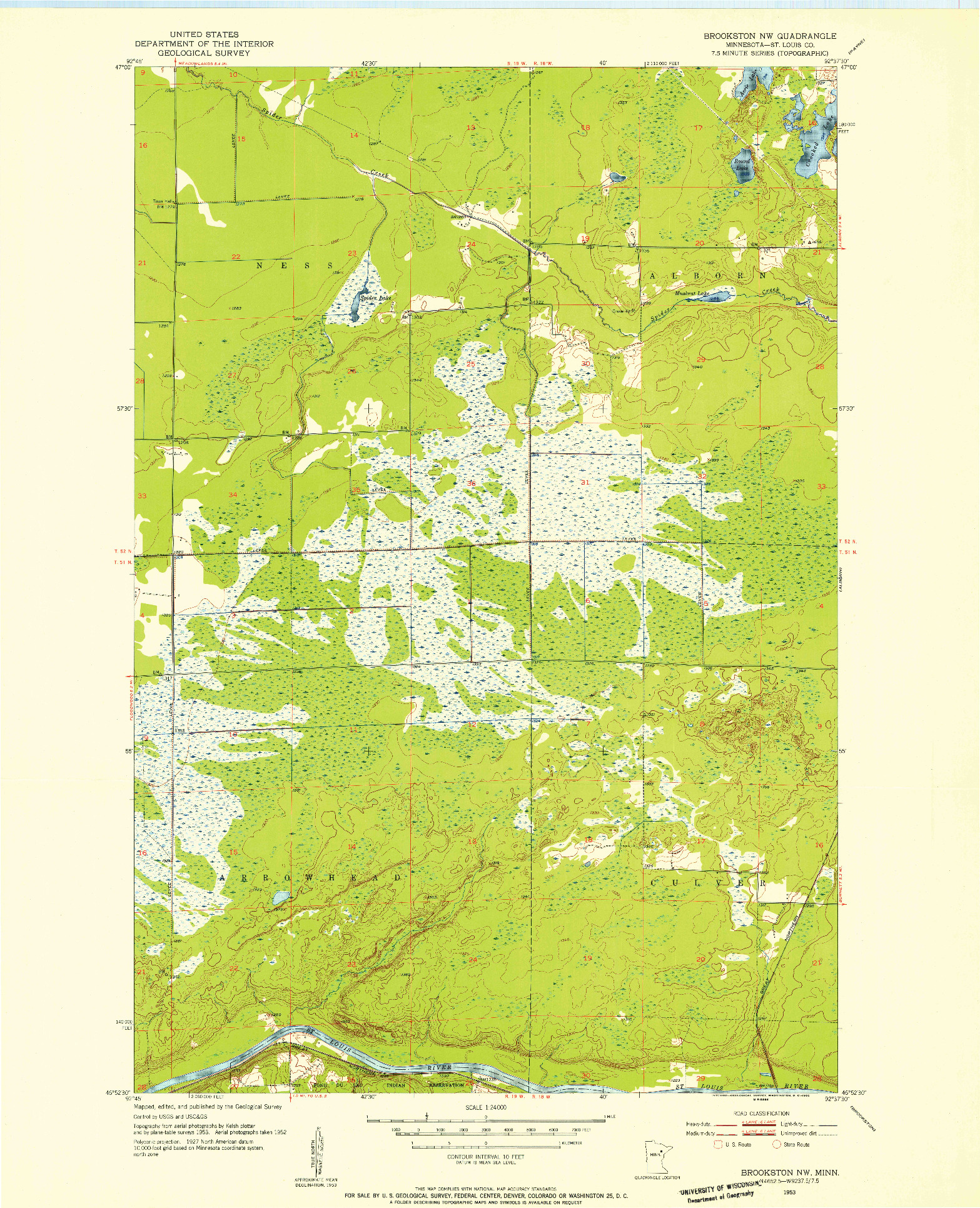 USGS 1:24000-SCALE QUADRANGLE FOR BROOKSTON NW, MN 1953