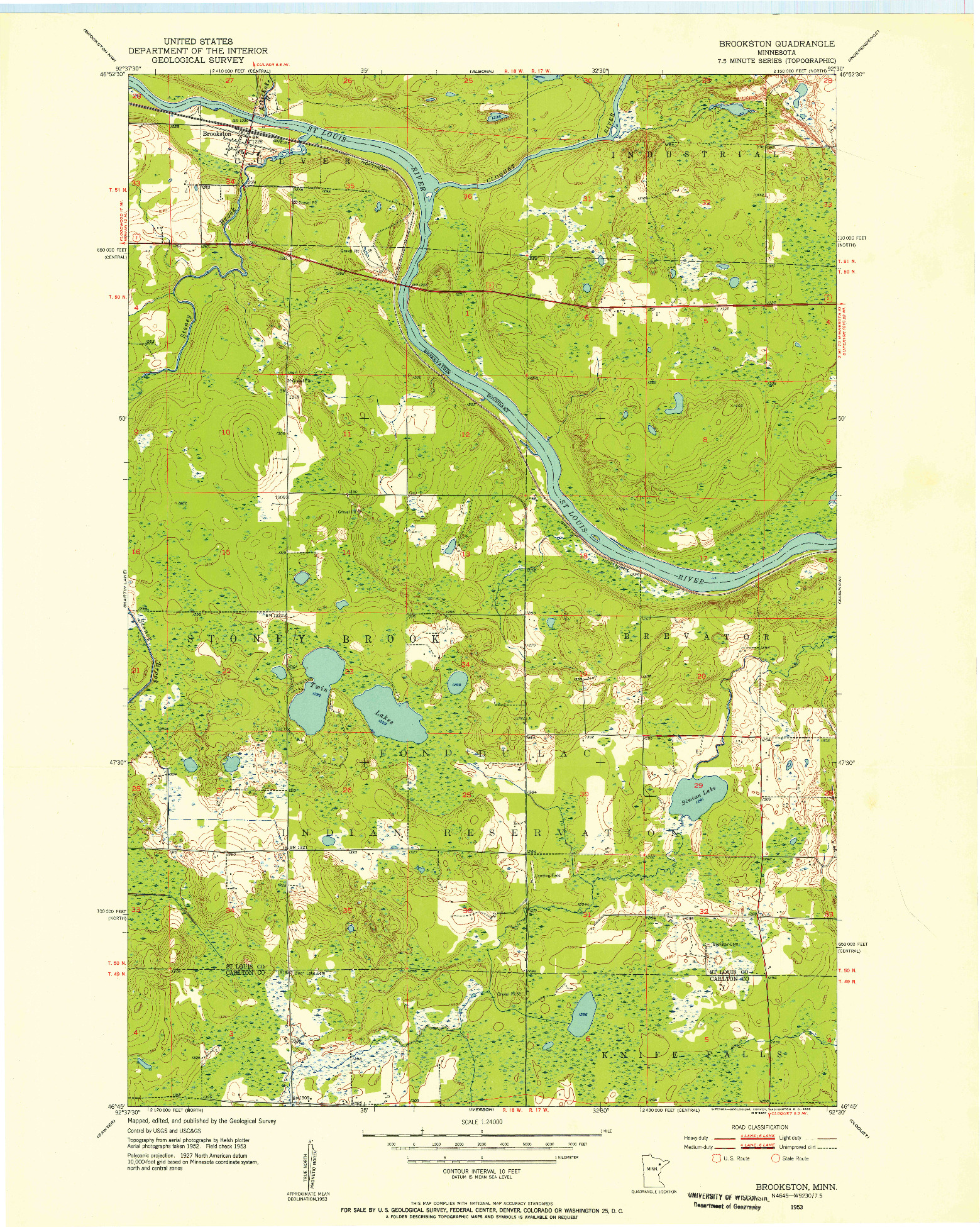 USGS 1:24000-SCALE QUADRANGLE FOR BROOKSTON, MN 1953