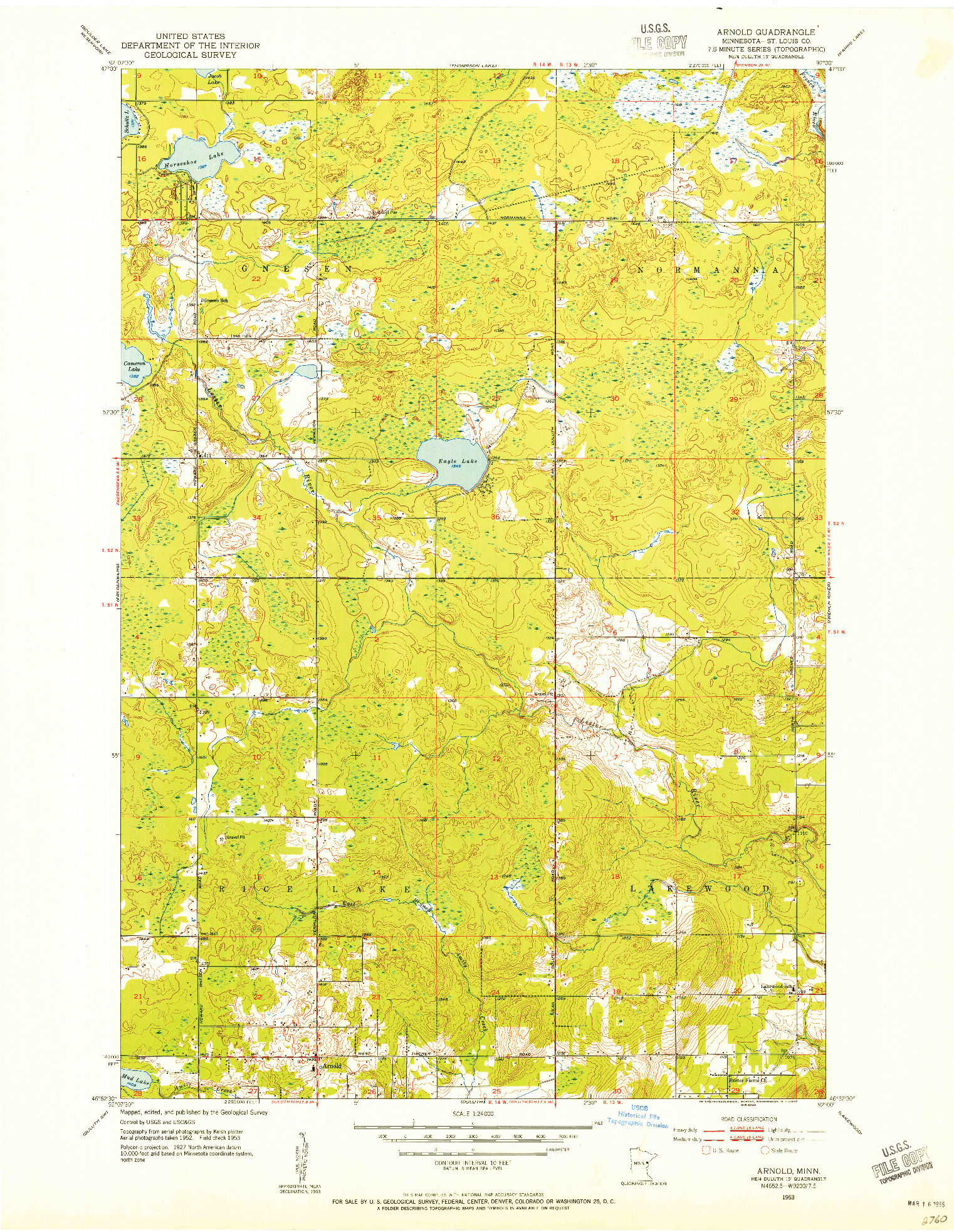 USGS 1:24000-SCALE QUADRANGLE FOR ARNOLD, MN 1953