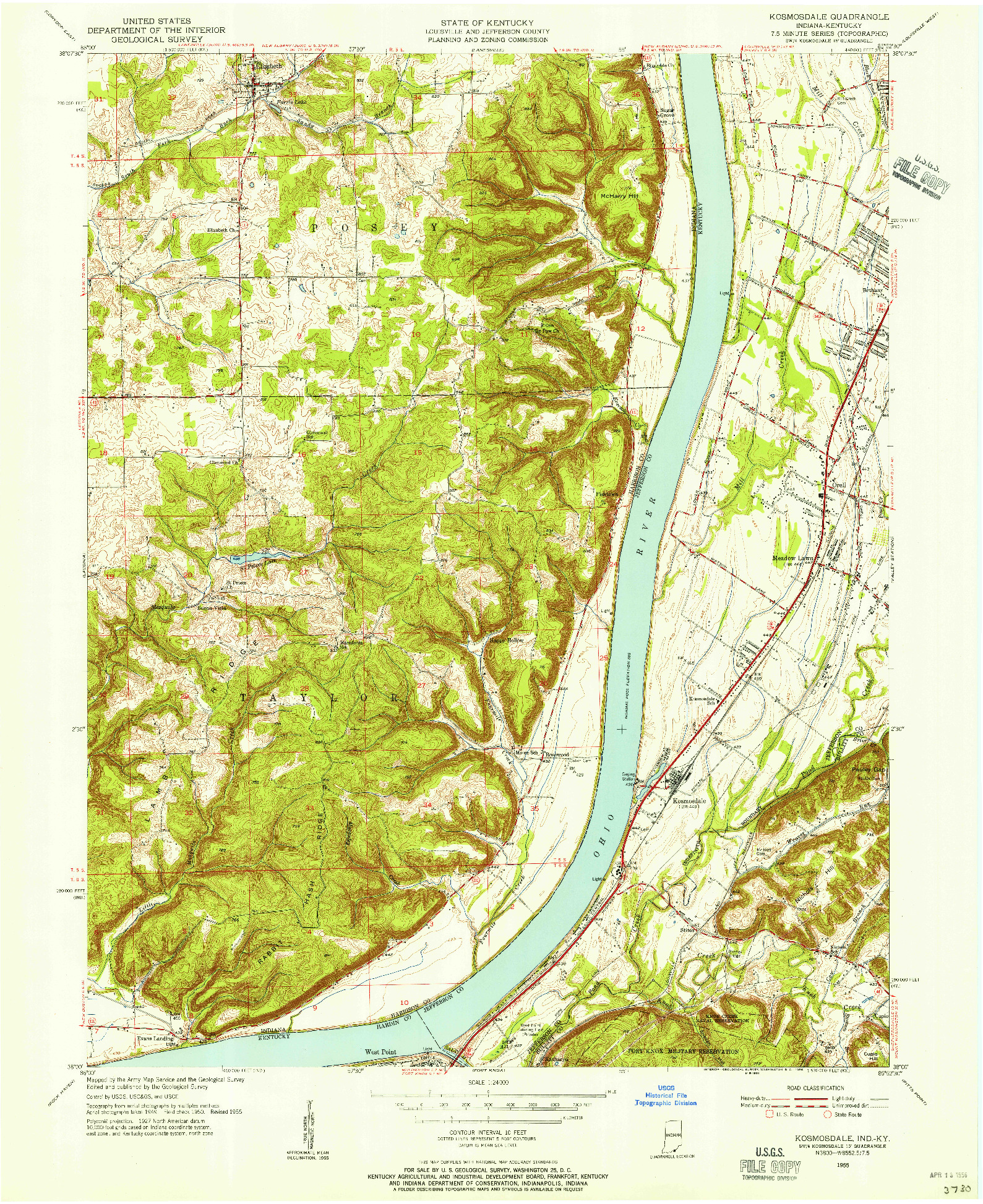 USGS 1:24000-SCALE QUADRANGLE FOR KOSMOSDALE, IN 1955