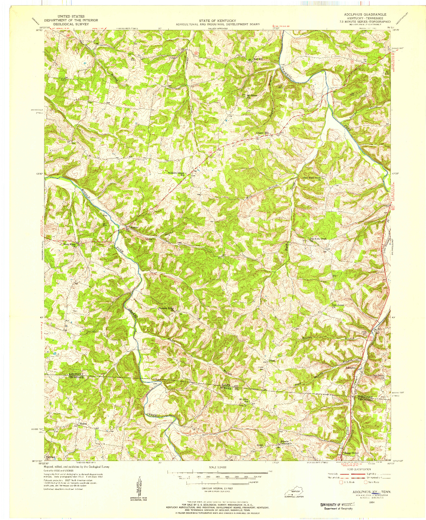 USGS 1:24000-SCALE QUADRANGLE FOR ADOLPHUS, KY 1954