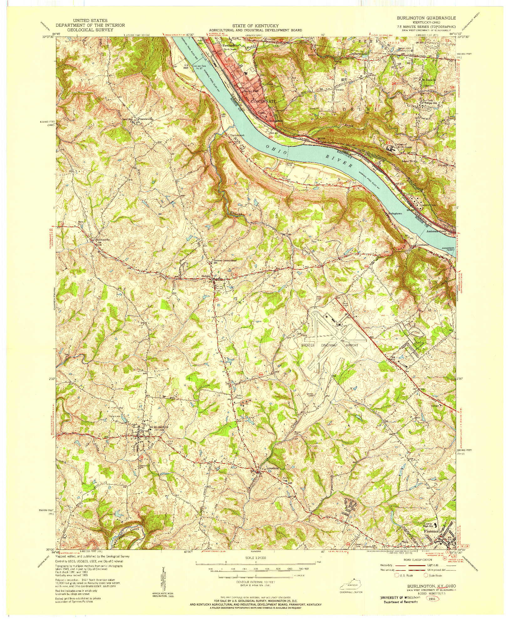 USGS 1:24000-SCALE QUADRANGLE FOR BURLINGTON, KY 1955