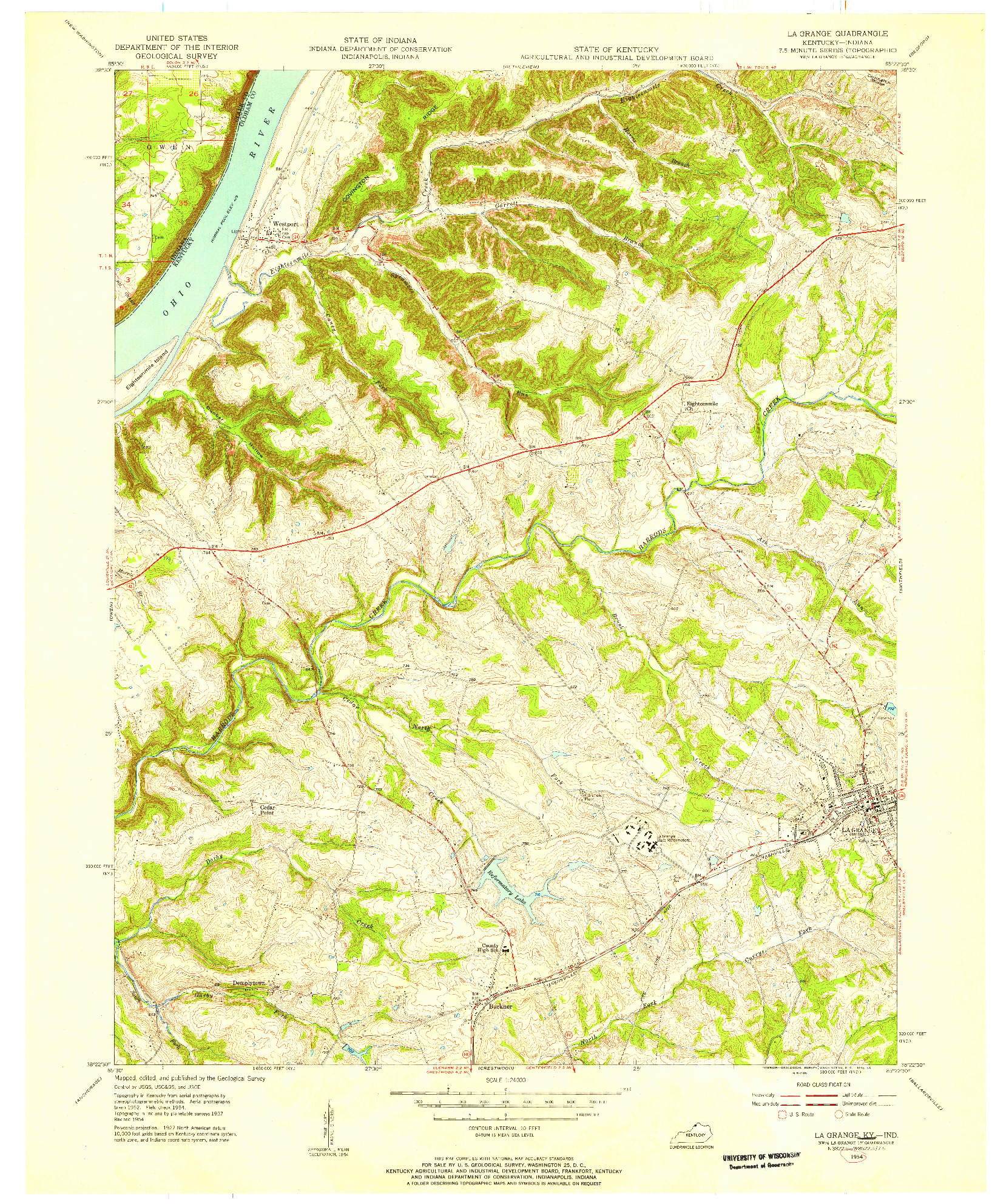 USGS 1:24000-SCALE QUADRANGLE FOR LA GRANGE, KY 1954