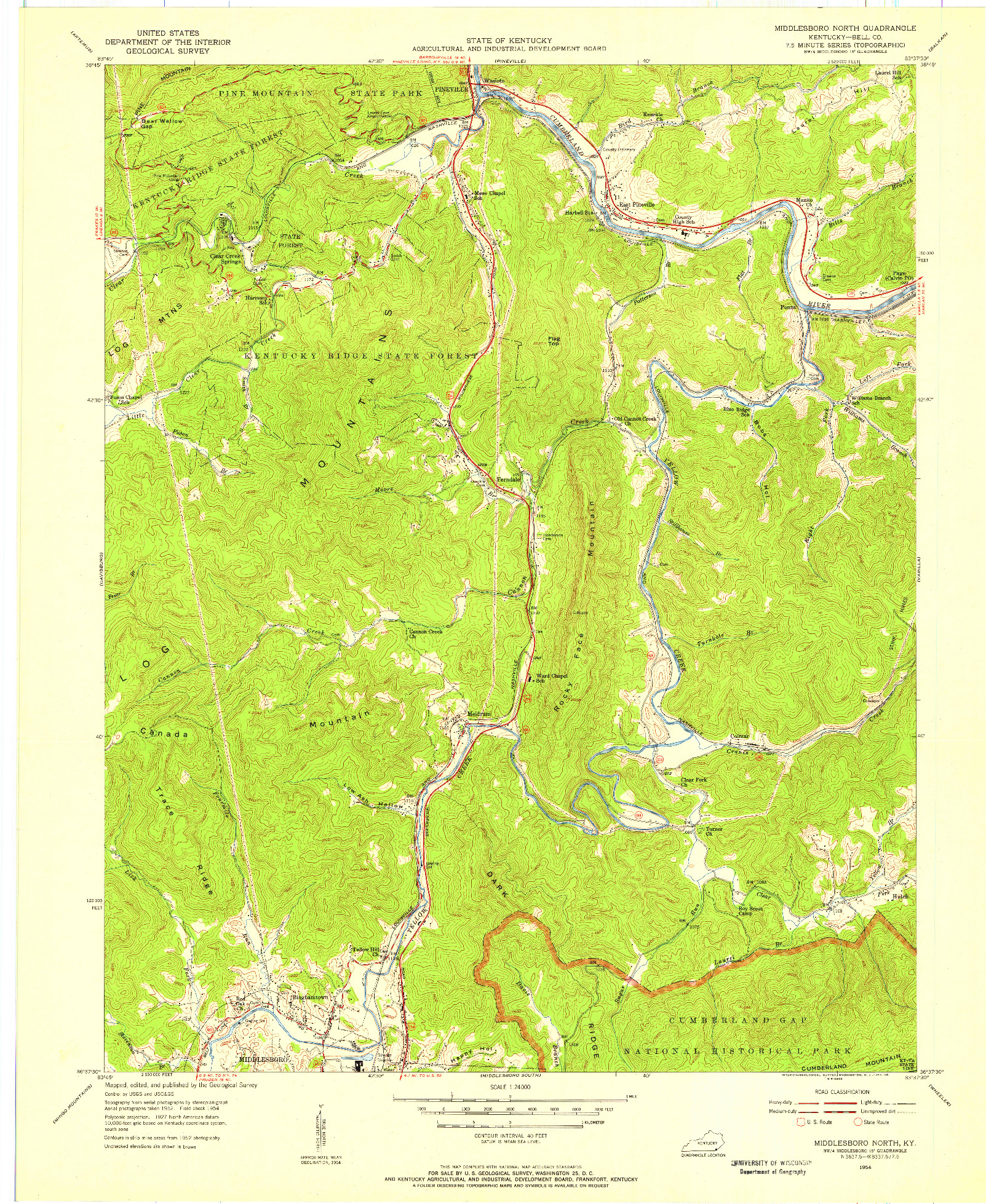 USGS 1:24000-SCALE QUADRANGLE FOR MIDDLESBORO NORTH, KY 1954