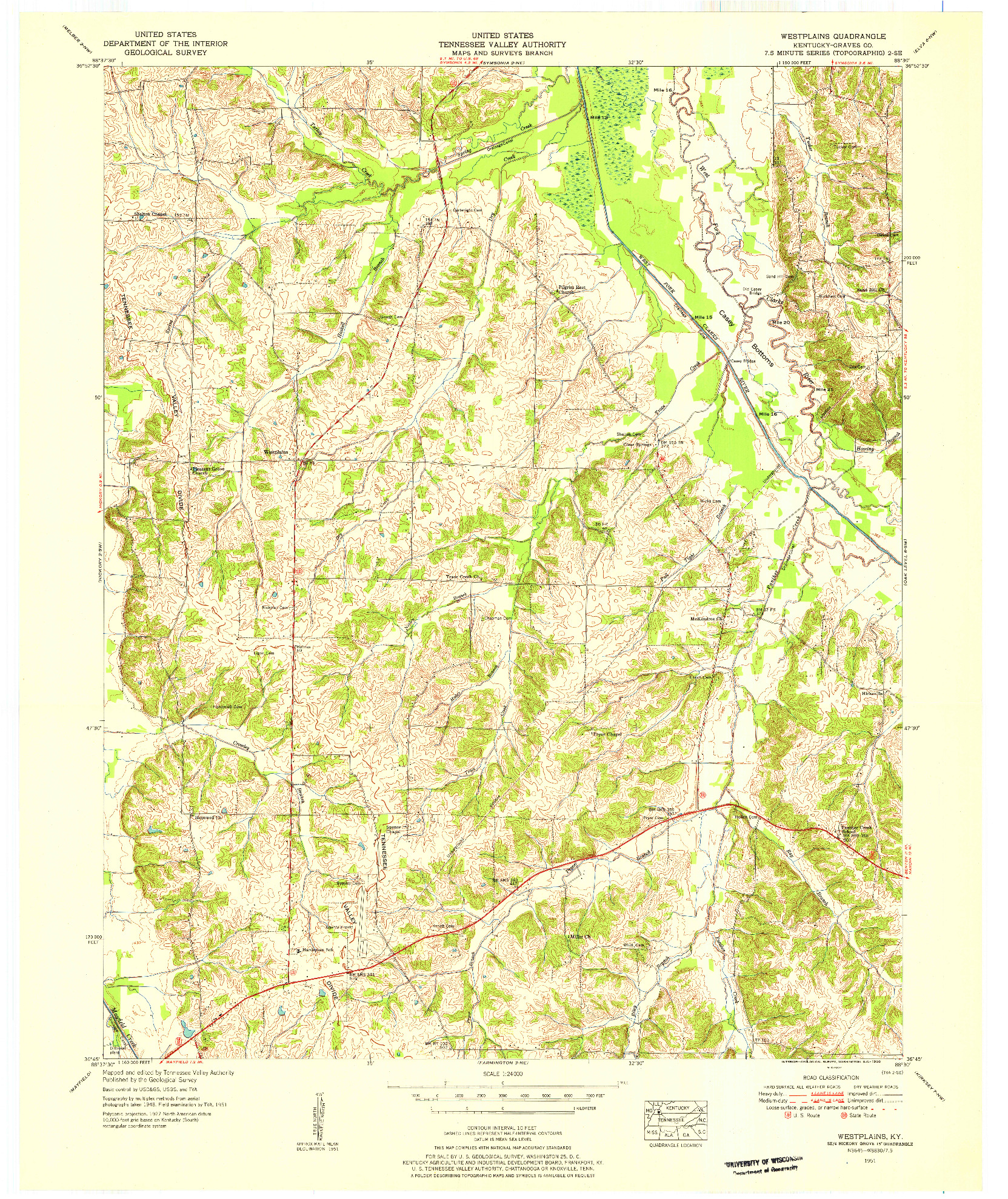 USGS 1:24000-SCALE QUADRANGLE FOR WESTPLAINS, KY 1951