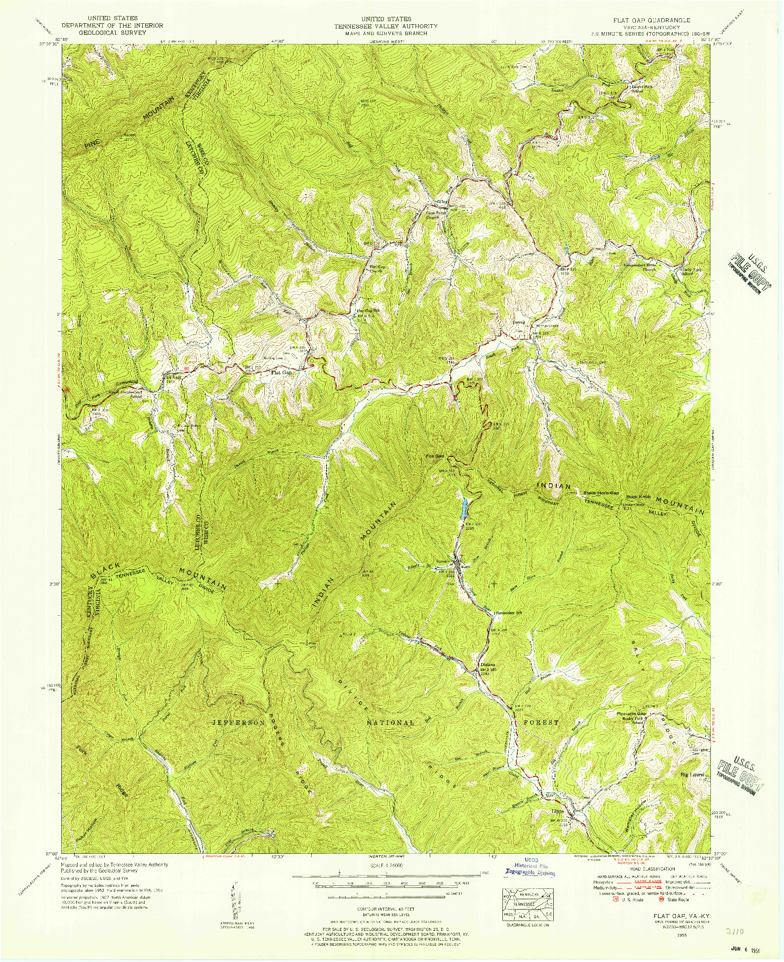 USGS 1:24000-SCALE QUADRANGLE FOR FLAT GAP, VA 1955