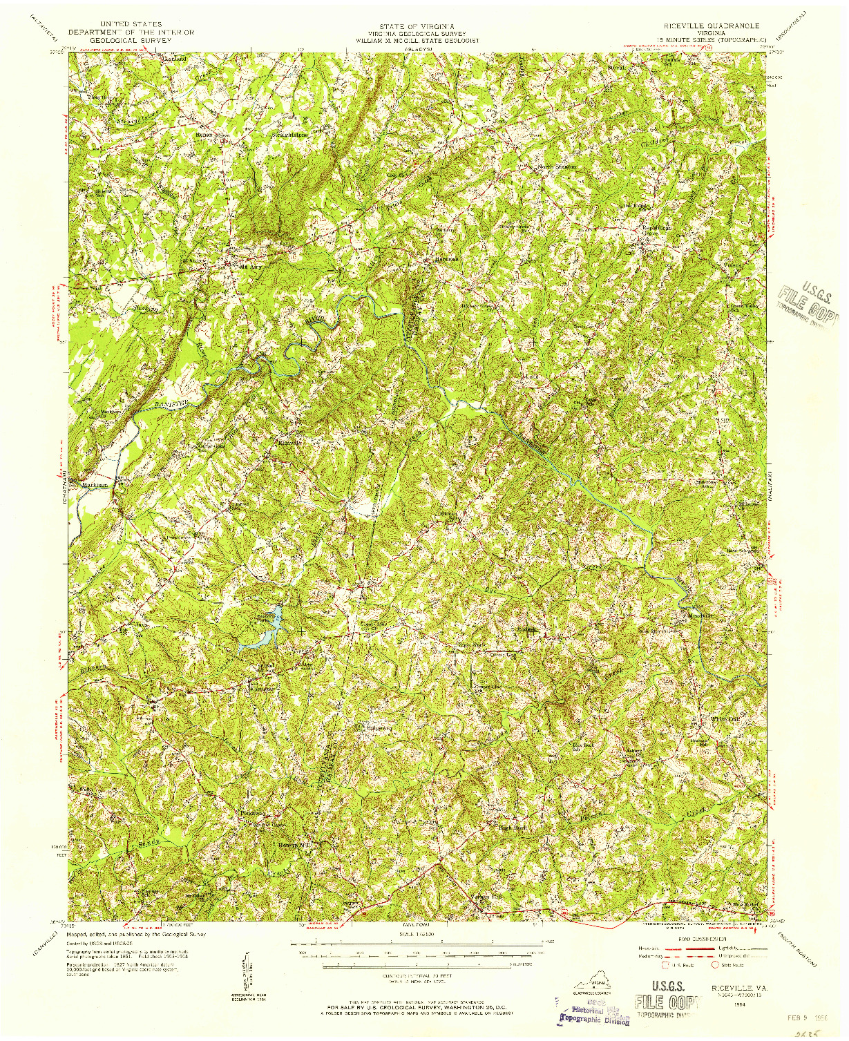 USGS 1:62500-SCALE QUADRANGLE FOR RICEVILLE, VA 1954