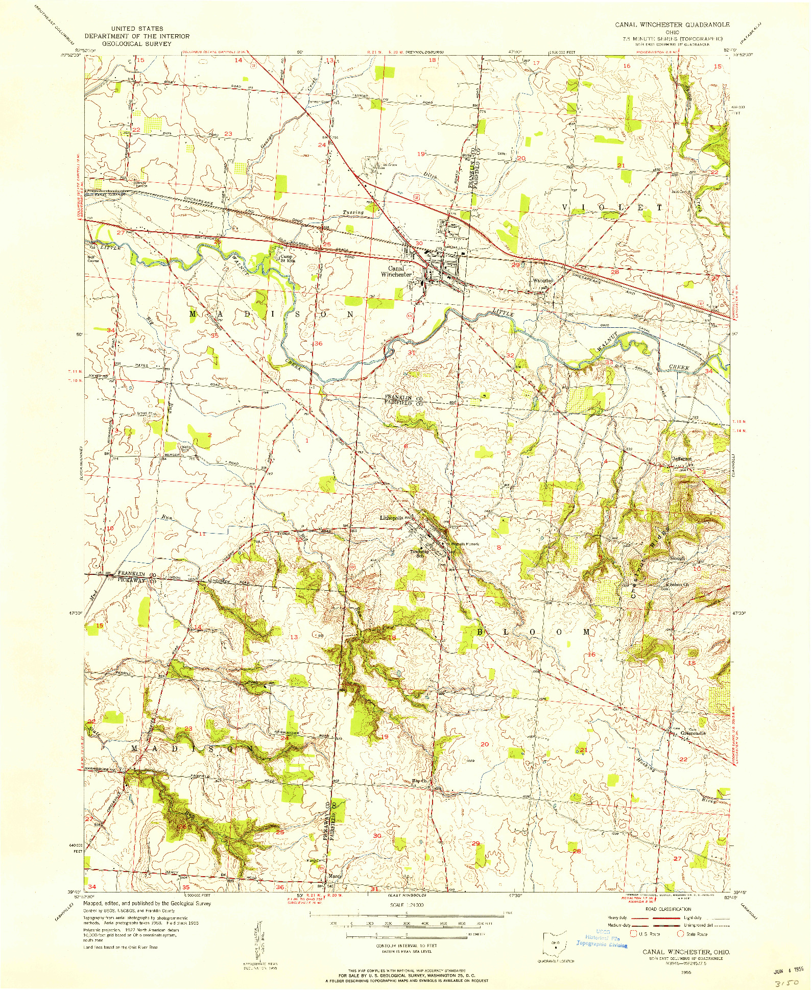 USGS 1:24000-SCALE QUADRANGLE FOR CANAL WINCHESTER, OH 1955