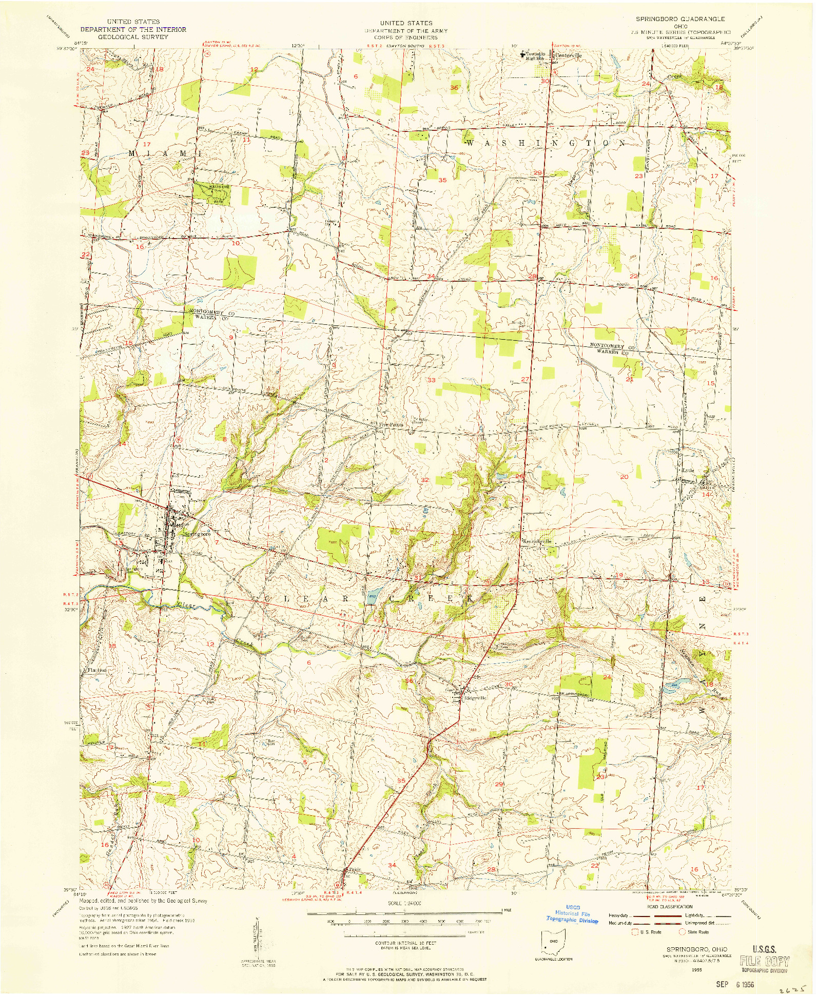 USGS 1:24000-SCALE QUADRANGLE FOR SPRINGBORO, OH 1955