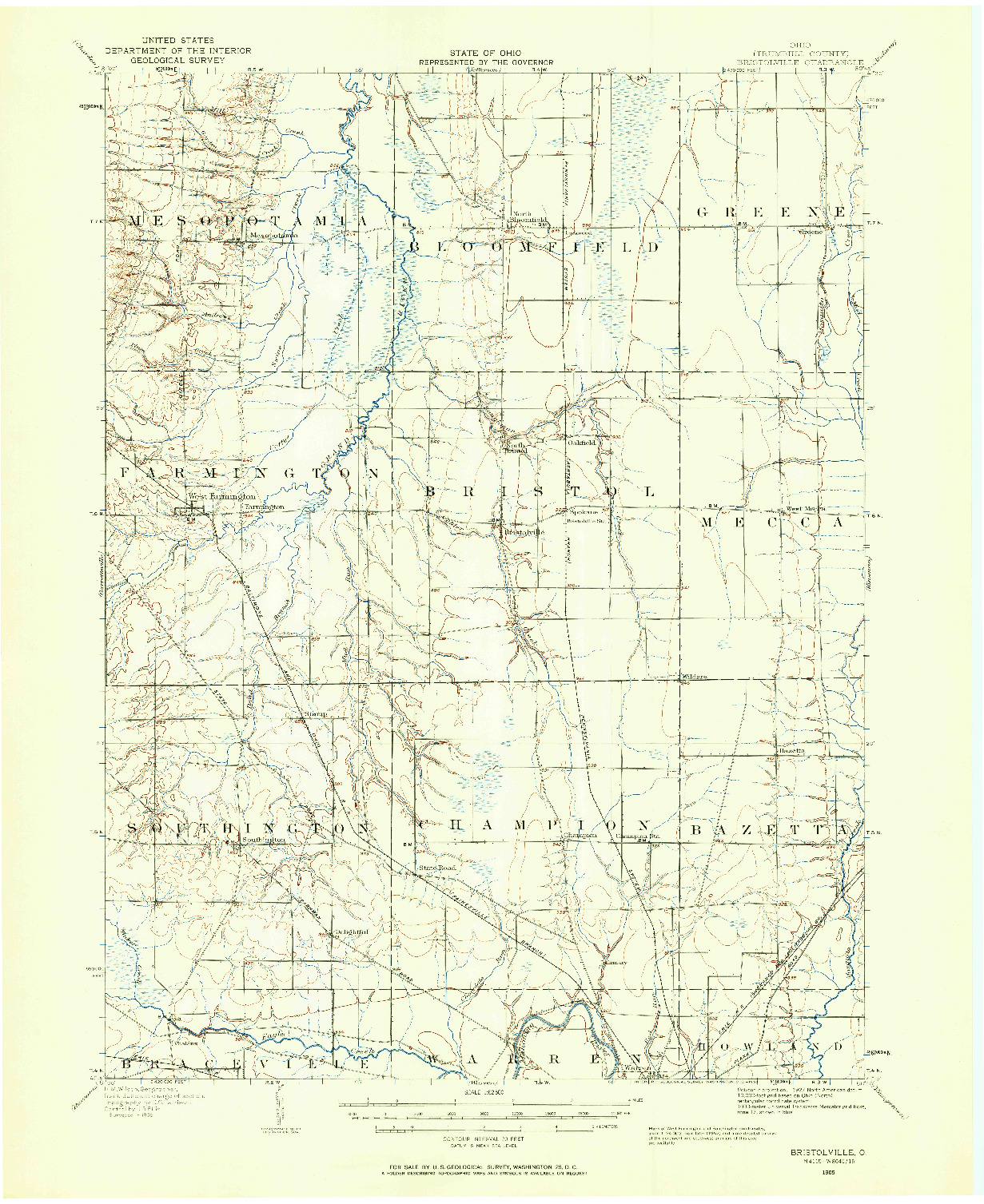 USGS 1:62500-SCALE QUADRANGLE FOR BRISTOLVILLE, OH 1905