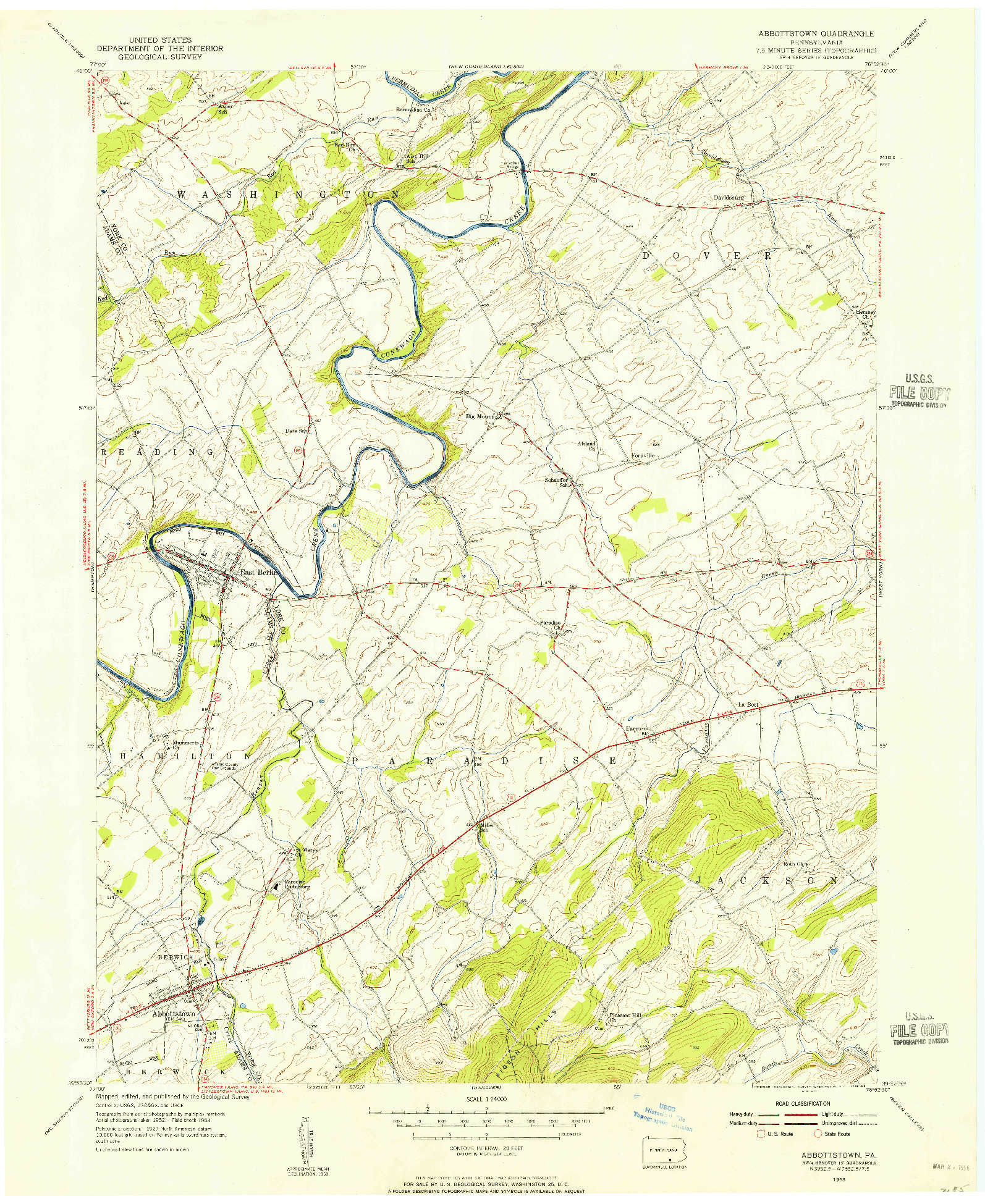 USGS 1:24000-SCALE QUADRANGLE FOR ABBOTTSTOWN, PA 1953