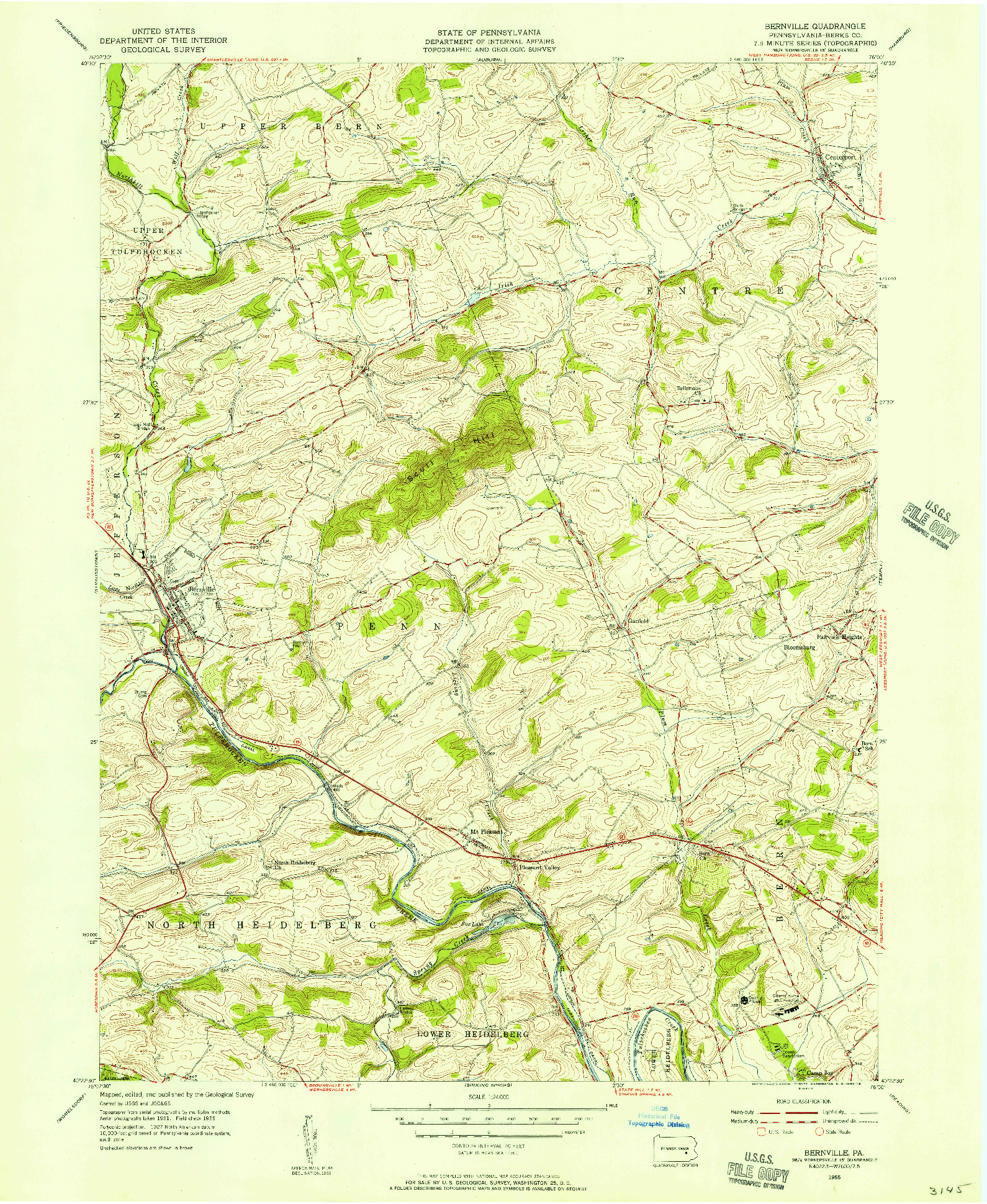 USGS 1:24000-SCALE QUADRANGLE FOR BERNVILLE, PA 1955