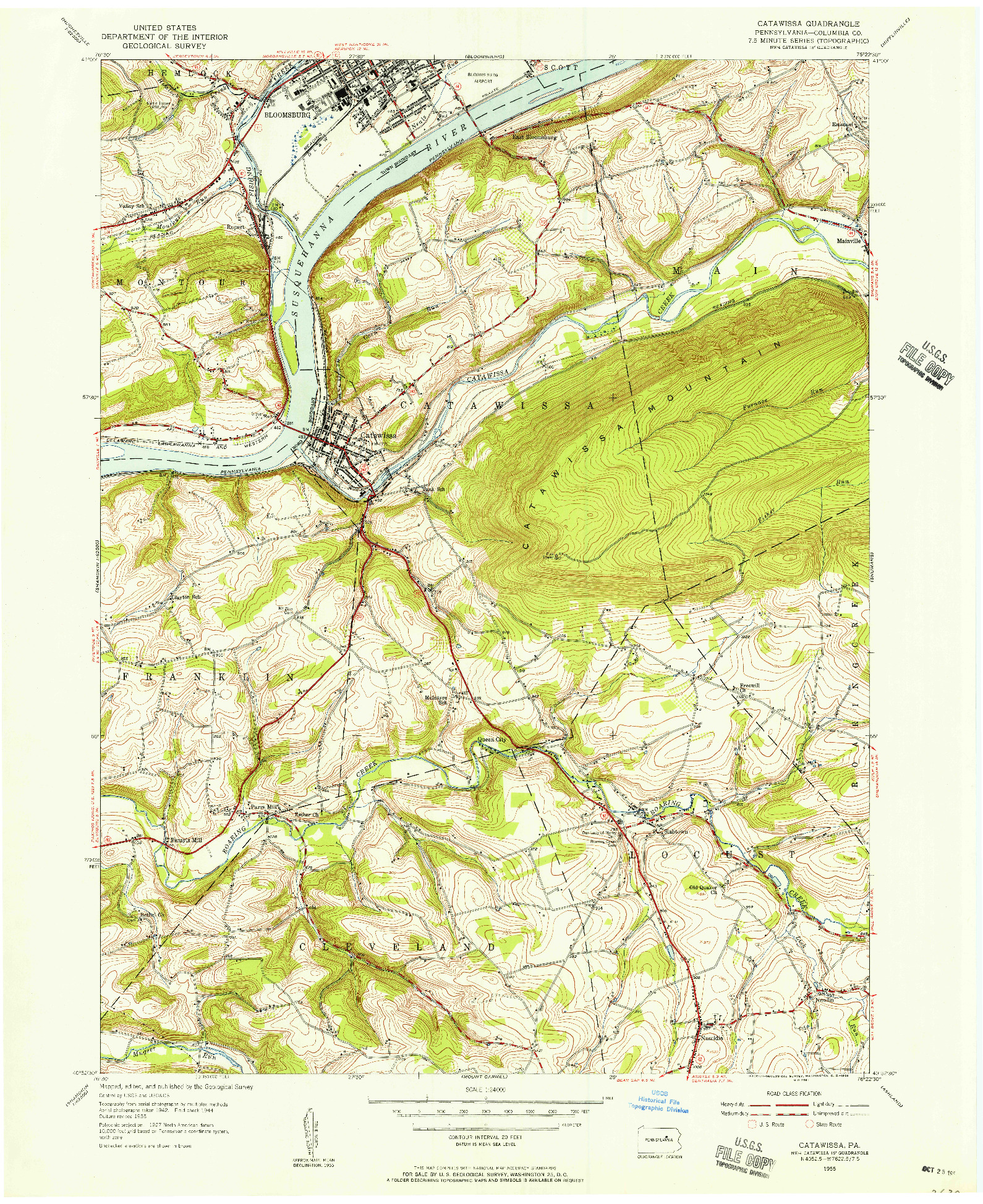 USGS 1:24000-SCALE QUADRANGLE FOR CATAWISSA, PA 1955