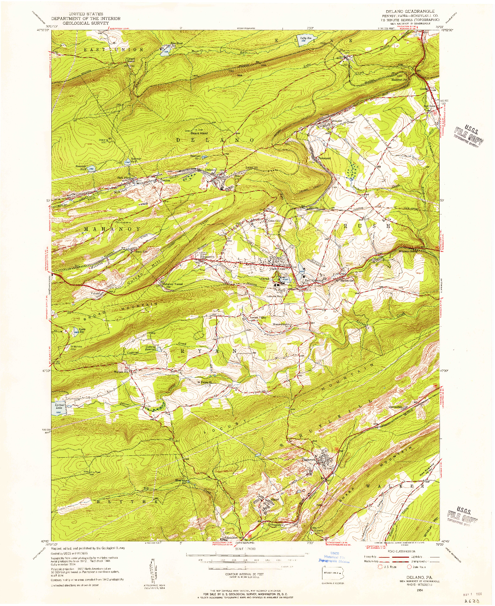 USGS 1:24000-SCALE QUADRANGLE FOR DELANO, PA 1954