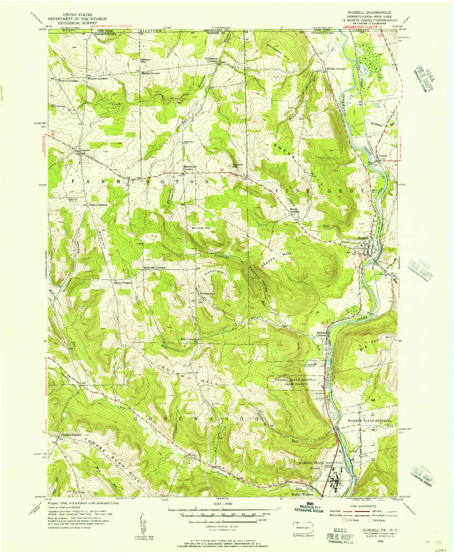 USGS 1:24000-SCALE QUADRANGLE FOR RUSSELL, PA 1954