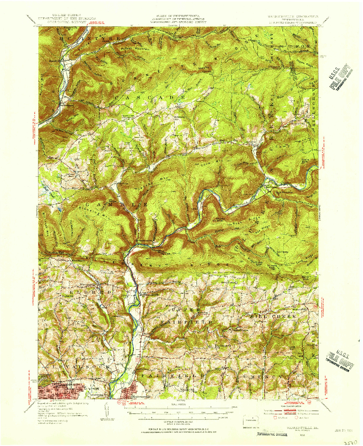 USGS 1:62500-SCALE QUADRANGLE FOR WARRENSVILLE, PA 1953
