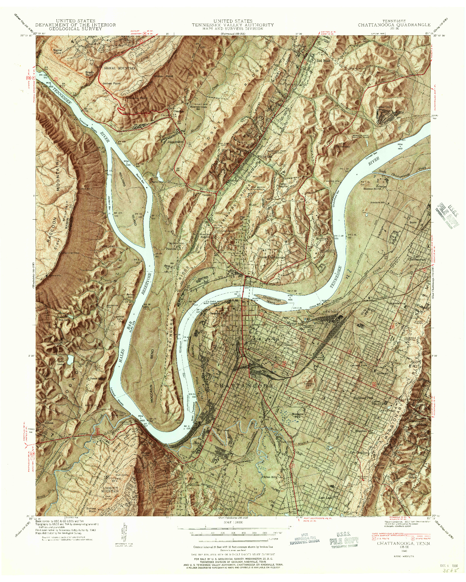 USGS 1:24000-SCALE QUADRANGLE FOR CHATTANOOGA, TN 1940