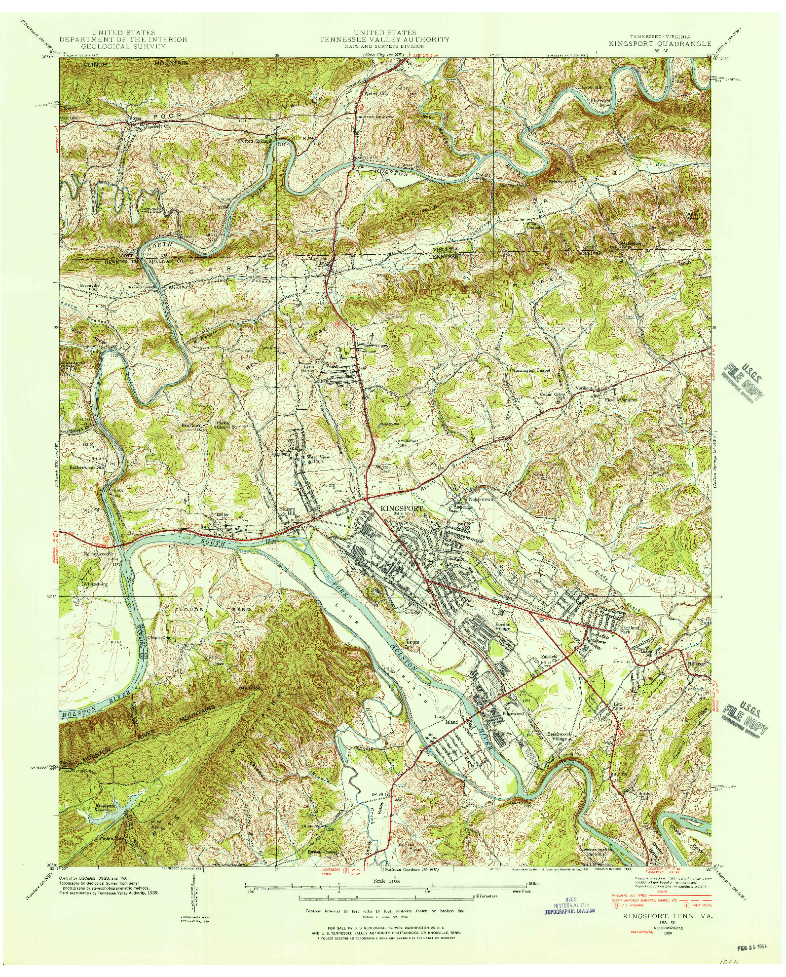 USGS 1:24000-SCALE QUADRANGLE FOR KINGSPORT, TN 1939