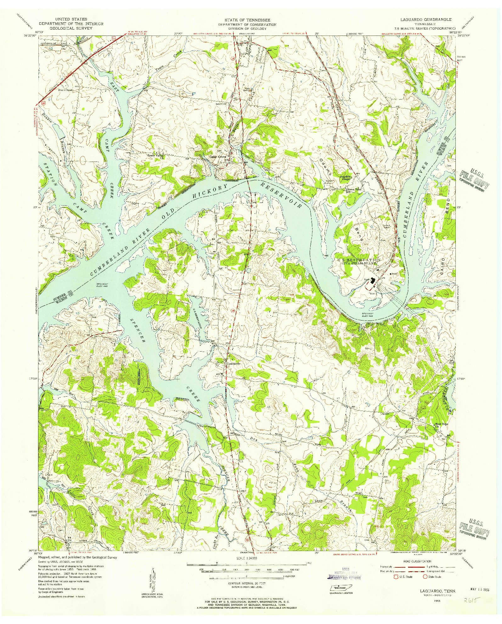 USGS 1:24000-SCALE QUADRANGLE FOR LAGUARDO, TN 1955